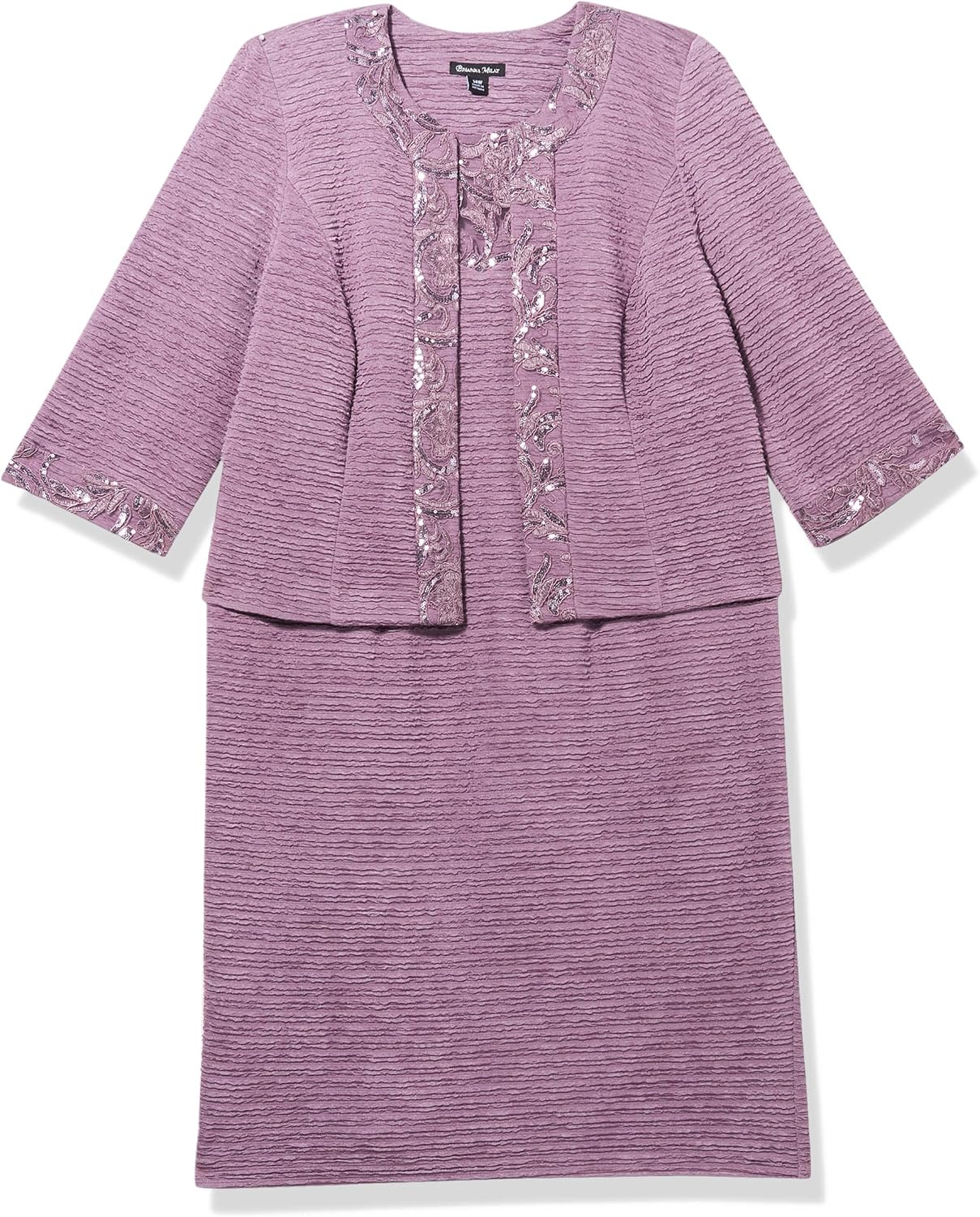 Women's Elegant Knee-Length Sheath Dress with Lace Detail and Matching Jacket