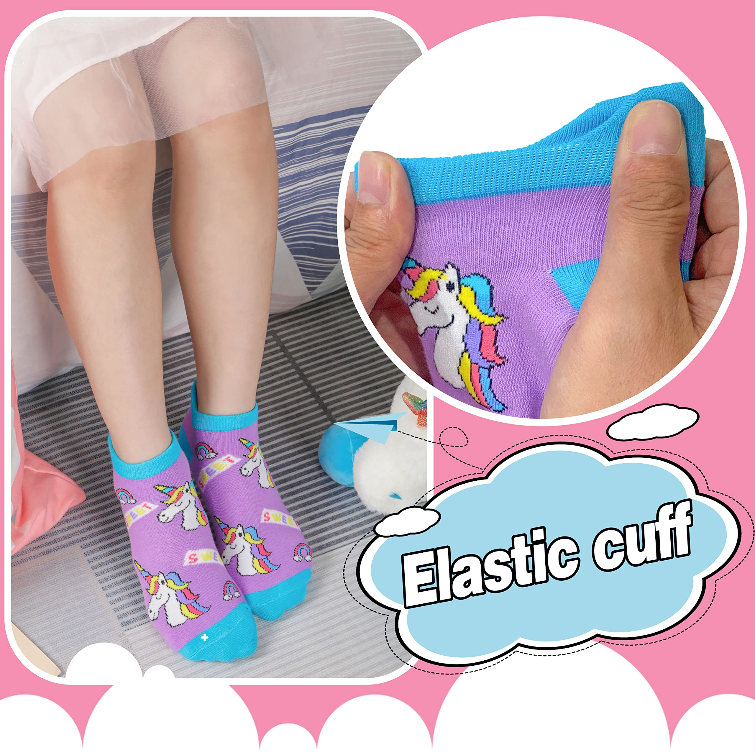 ANTSANG Niños Niñas Calcetines Tobilleros Lindo Unicornio Divertido Novedad Extraño Dibujos Animados No Show Moda Algodón 6 Pares