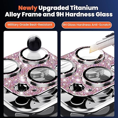 Miniatura 4 de Hoerrye Protector de lente de cámara para iPhone 15 Pro y iPhone 15 Pro Max, protector de pantalla de cámara de vidrio templado 9H, compatible con