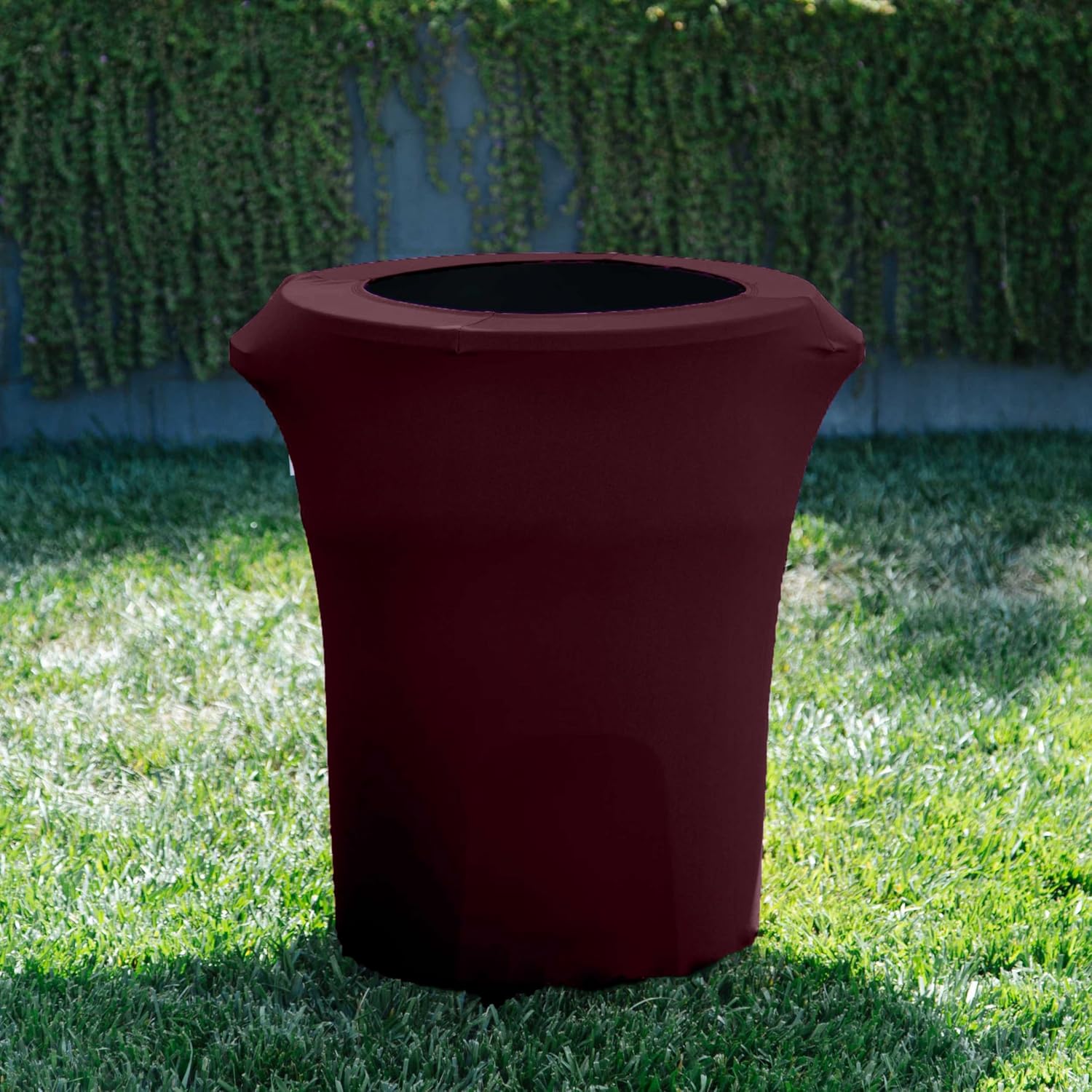 LA Linen Stretch Spandex Fitted Trash Can Cover 55-Gallon Round, Bin Waste Container Cover, Outdoor Indoor Patio Backyard Decor, Burgundy