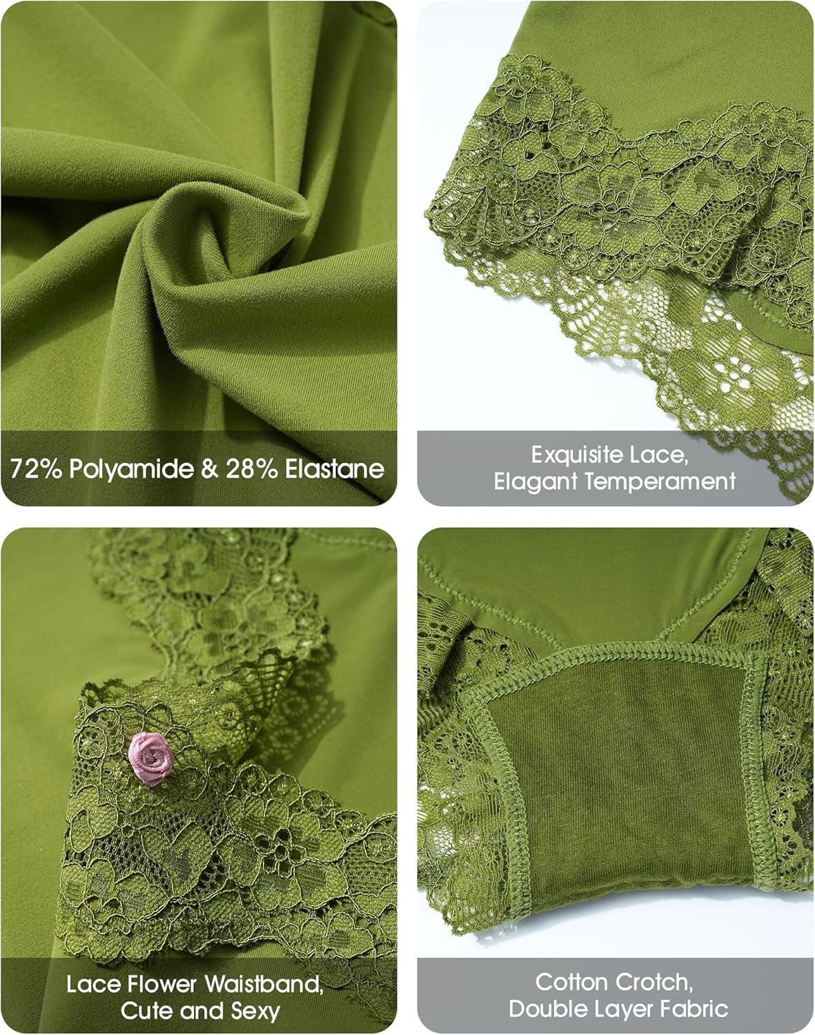 LEVAO Boy Shorts Underwear for Women Lace Full Covreage Boxer Briefs Pantie 5 Pack S-XL - Image 5