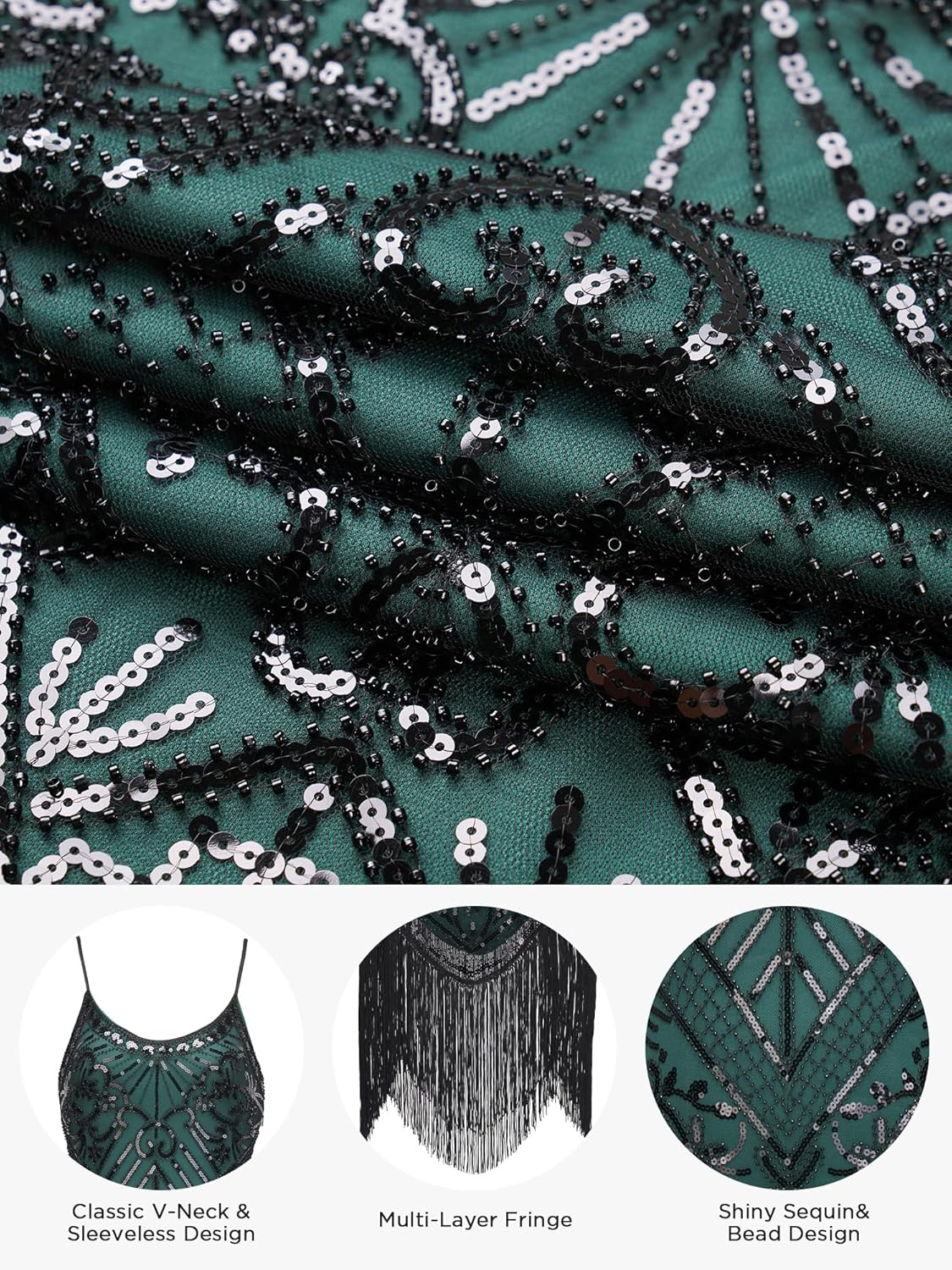 YESSA Women's Flapper Dresses 1920s,Great Gatsby Dresses Sequin Fringe Cocktail Dress Roaring 20s Dress for Harlem Nights - Image 4