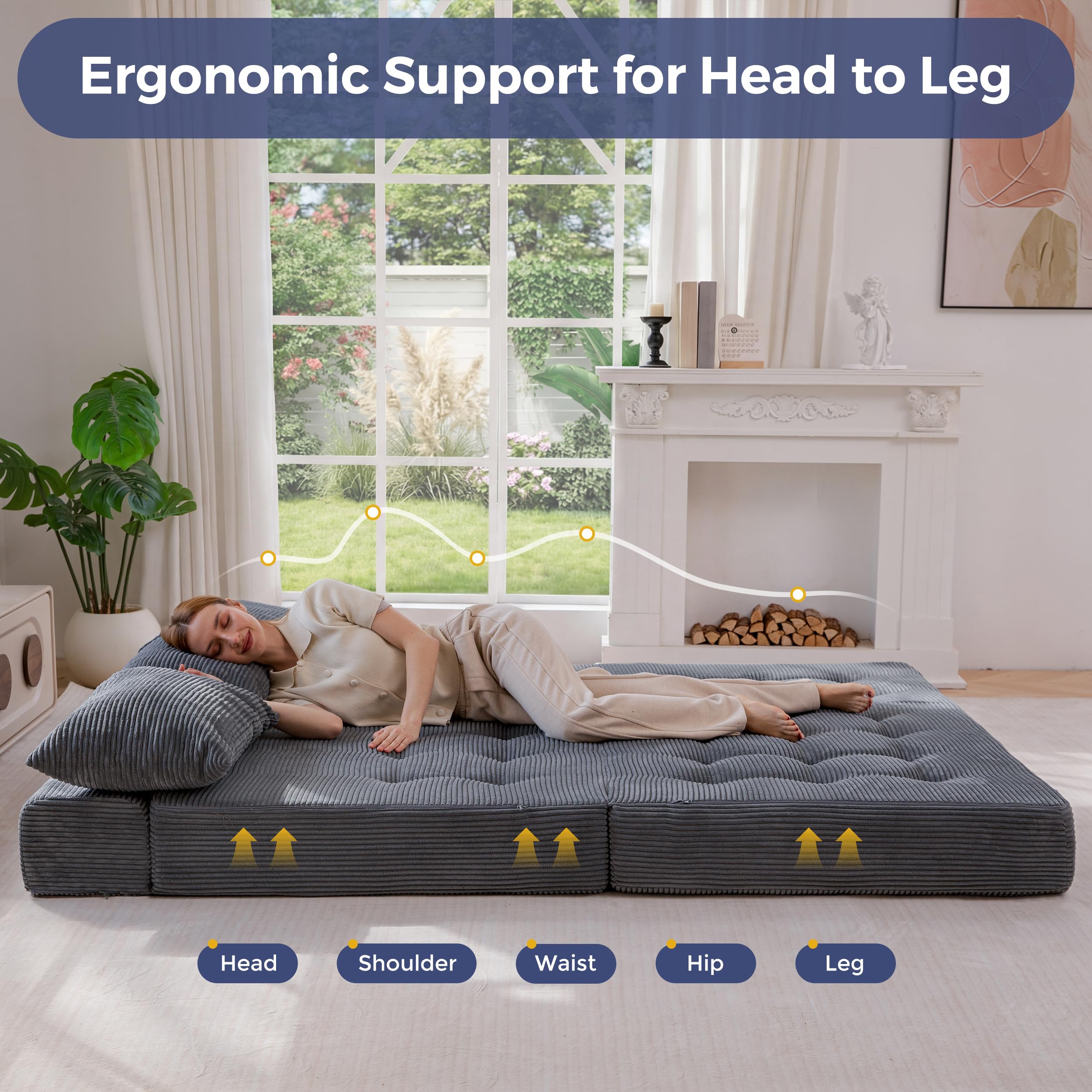 MAXYOYO Modułowa sofa segmentowa, rozkładane łóżko z rozkładanym łóżkiem i poduszką, teksturowana aksamitna sofa podłogowa bez struktury do salonu, sypialni, pokoju gościnnego, bez montażu