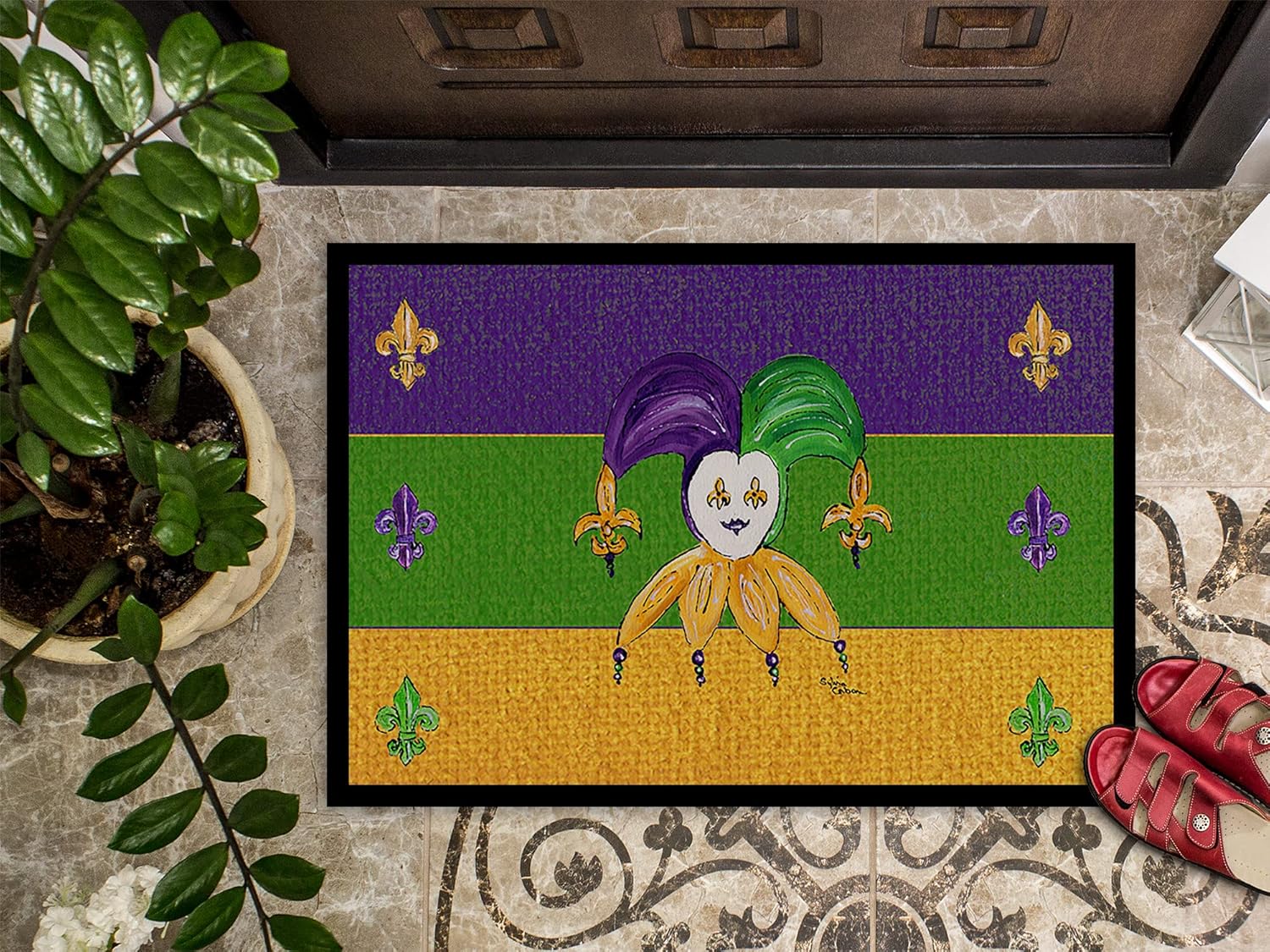 Caroline's Treasures 8386MAT Mardi Gras Doormat 18x27 Front Door Mat Indoor Outdoor Rugs for Entryway, Non Slip Washable Low Pile, 18H X 27W