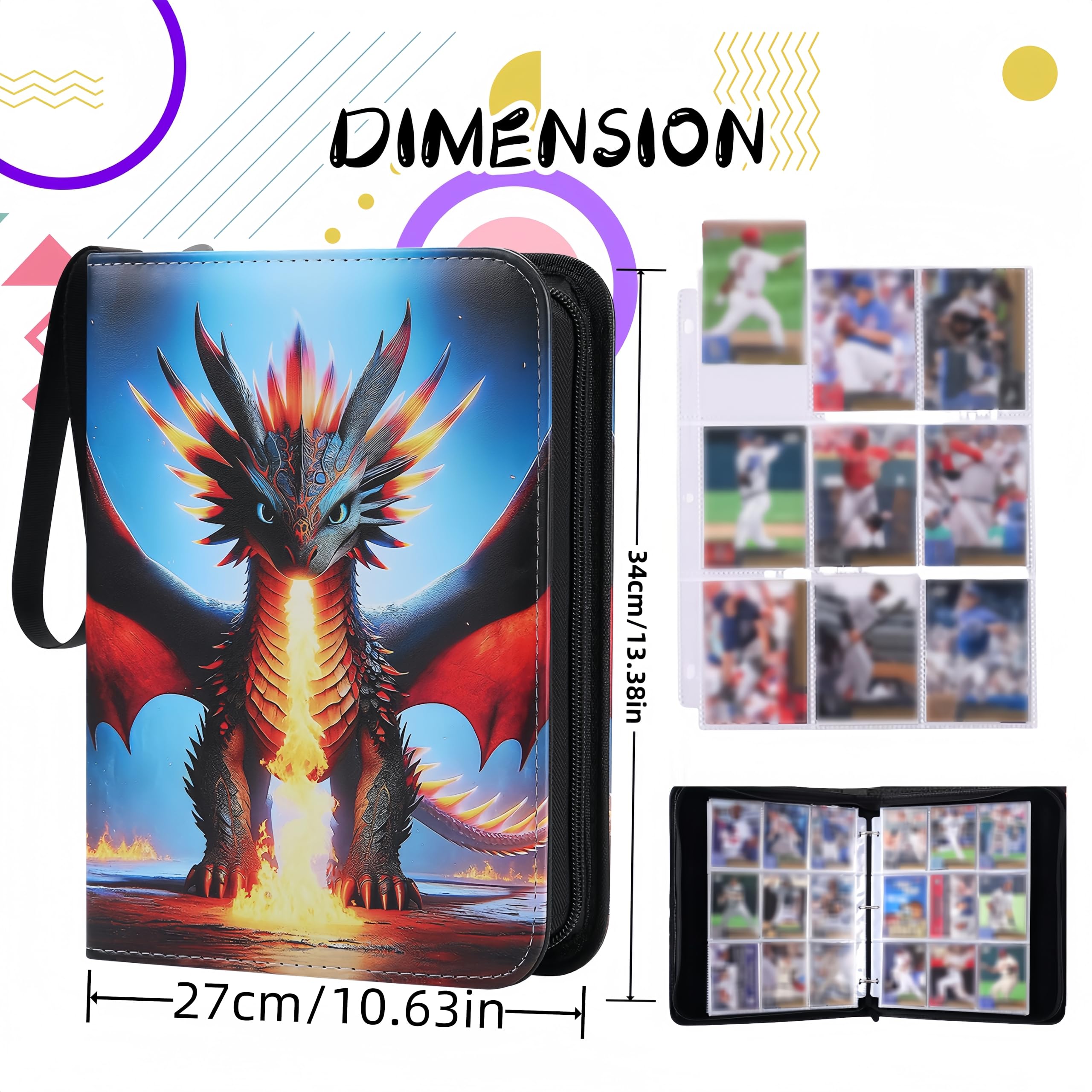 Trading Card Storage Album - 900 Pocket Card Binder with 50 Durable 9-Pocket Pages, Zipper Closure Collector's Album, Removable Sleeves for Card Protection, Perfect for Collectible Trading Cards