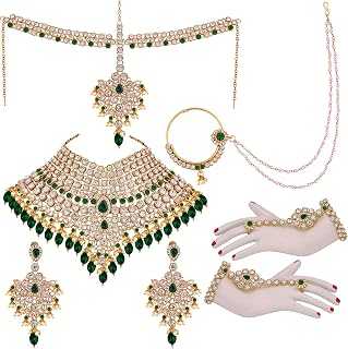 Lucky Jewellery Wedding Designer Gold Plated Dulhan Choker Bridal Set with sheeshpatti for Girls & Women (2475-L1ZS-KD124-) Price In India