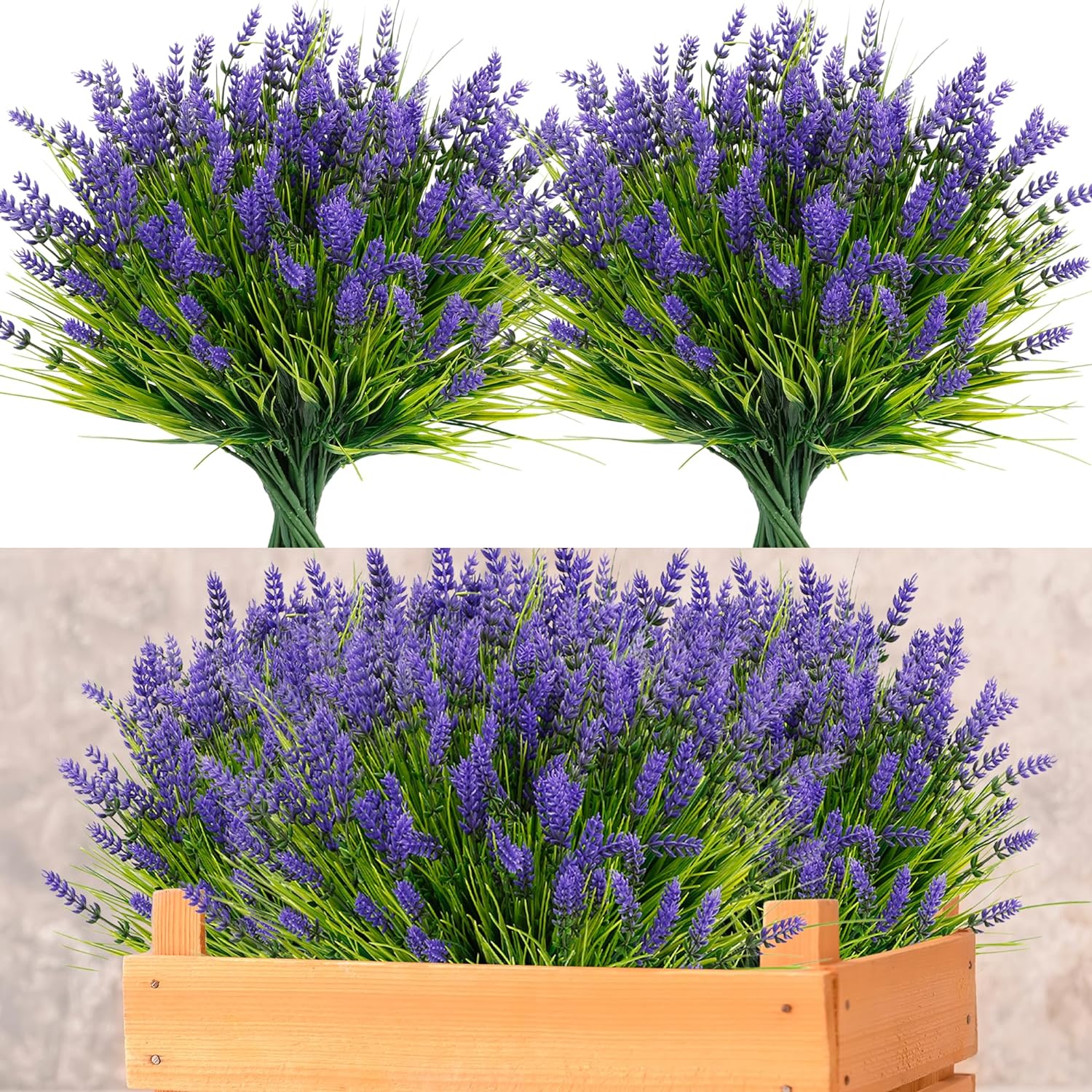 ZINHO 24 Bundles Artificial Flowers Outdoor, Faux Lavender Flowers with Grass UV Resistant Artificial Plants for Outdoor Outside Hanging Planter Window Box Garden Patio Front Porch Decor
