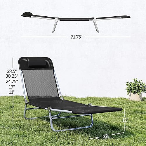 Miniatura 3 de Outsunny Tumbona plegable, silla de bronceado para piscina, silla de salón al aire libre con respaldo reclinable, asiento de malla transpirable