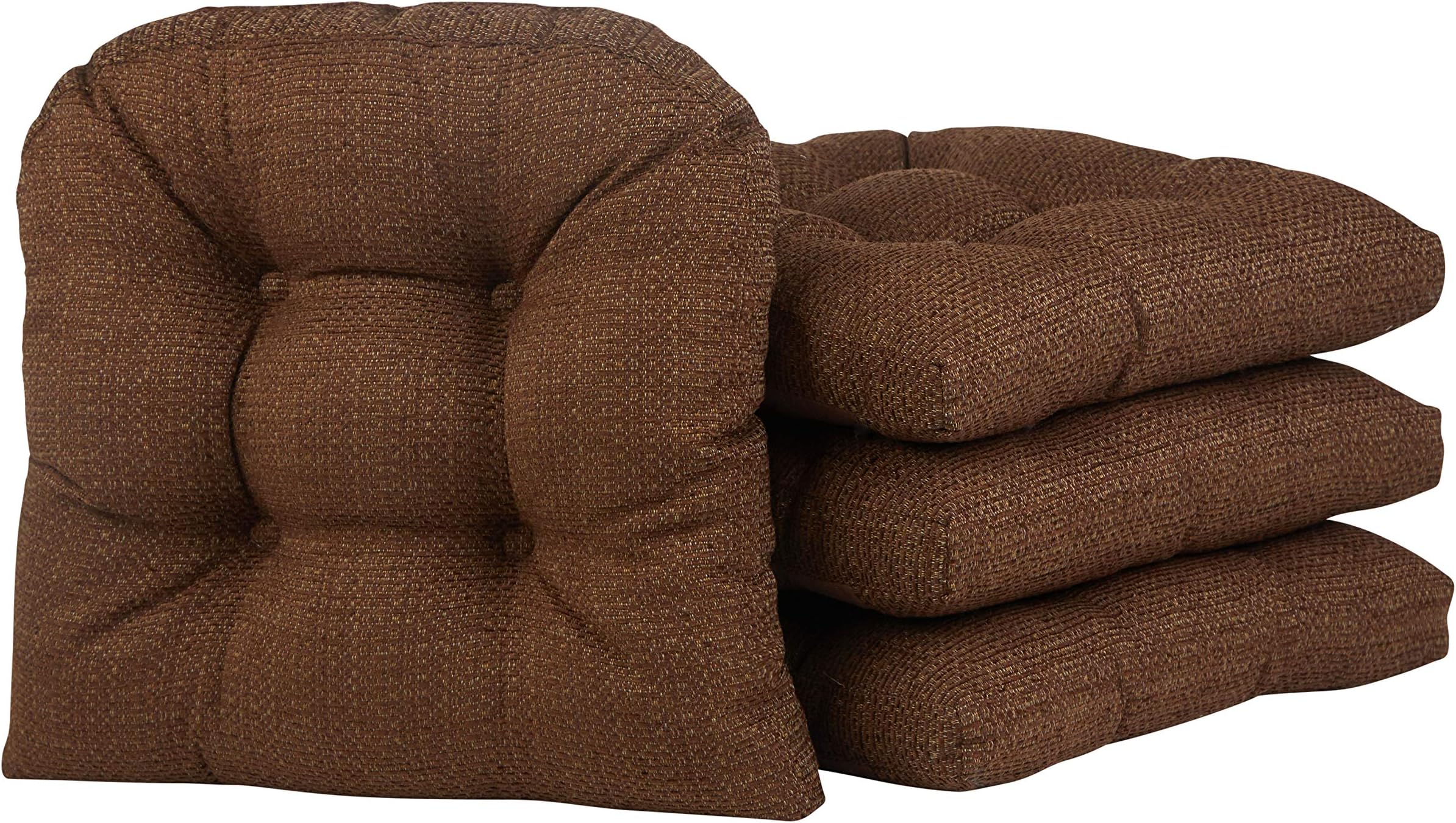 Klear Vu Gripper Overstuffed Universal Non-Slip Dining Chair Cushions for Kitchen Decor or Office Use, U-Shaped Skid-Proof Seat Pad, 15x15 Inches, 4 Count (Pack of 1), Waffle Brown