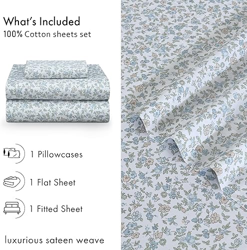 Miniatura 3 de RUVANTI Juego de sábanas de 100 % algodón tamaño individual XL, tejido de satén suave y sedoso, refrescante, ligero y transpirable, bolsillo