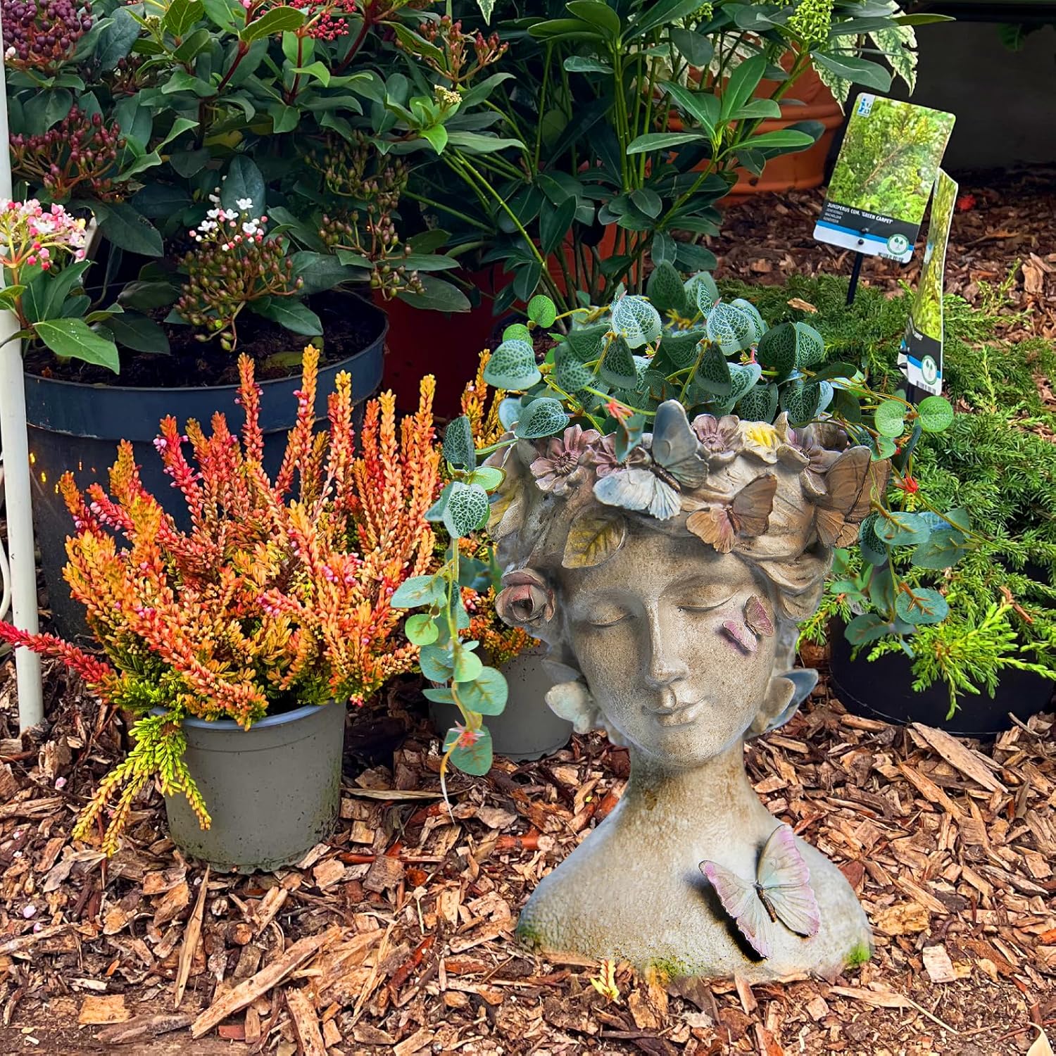Face Flower Pot Head-Planters Succulent - 10 Inch Garden Resin Face Planter with Drainage Hole for Indoor and Outdoor Plant 7.75 * 6.75 * 10 Inch
