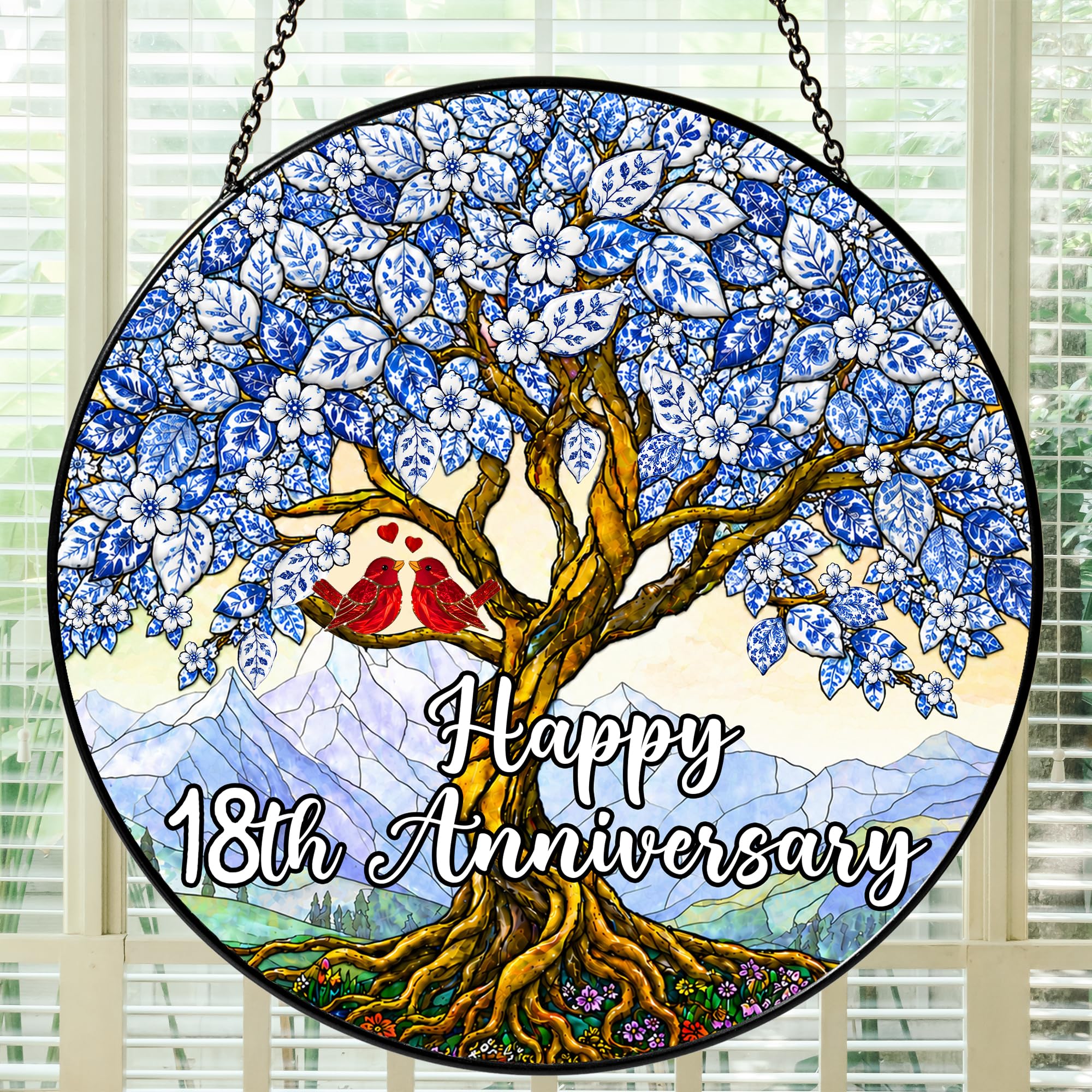 Bozspacer 18th Anniversary Stained Glass Suncatcher for Window
