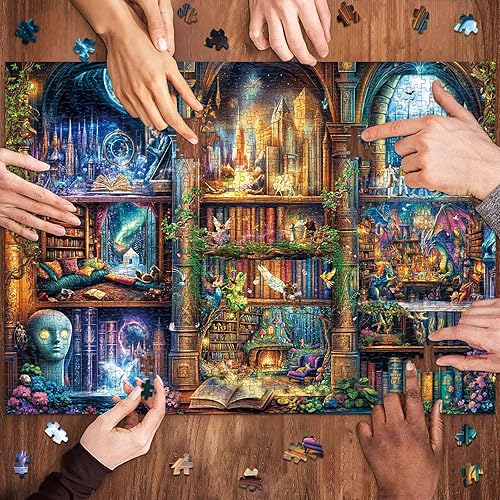 Miniatura 3 de Rompecabezas de biblioteca encantada para adultos de 1000 piezas, letras entrelazadas perfectamente en la parte posterior sin polvo, decoración del