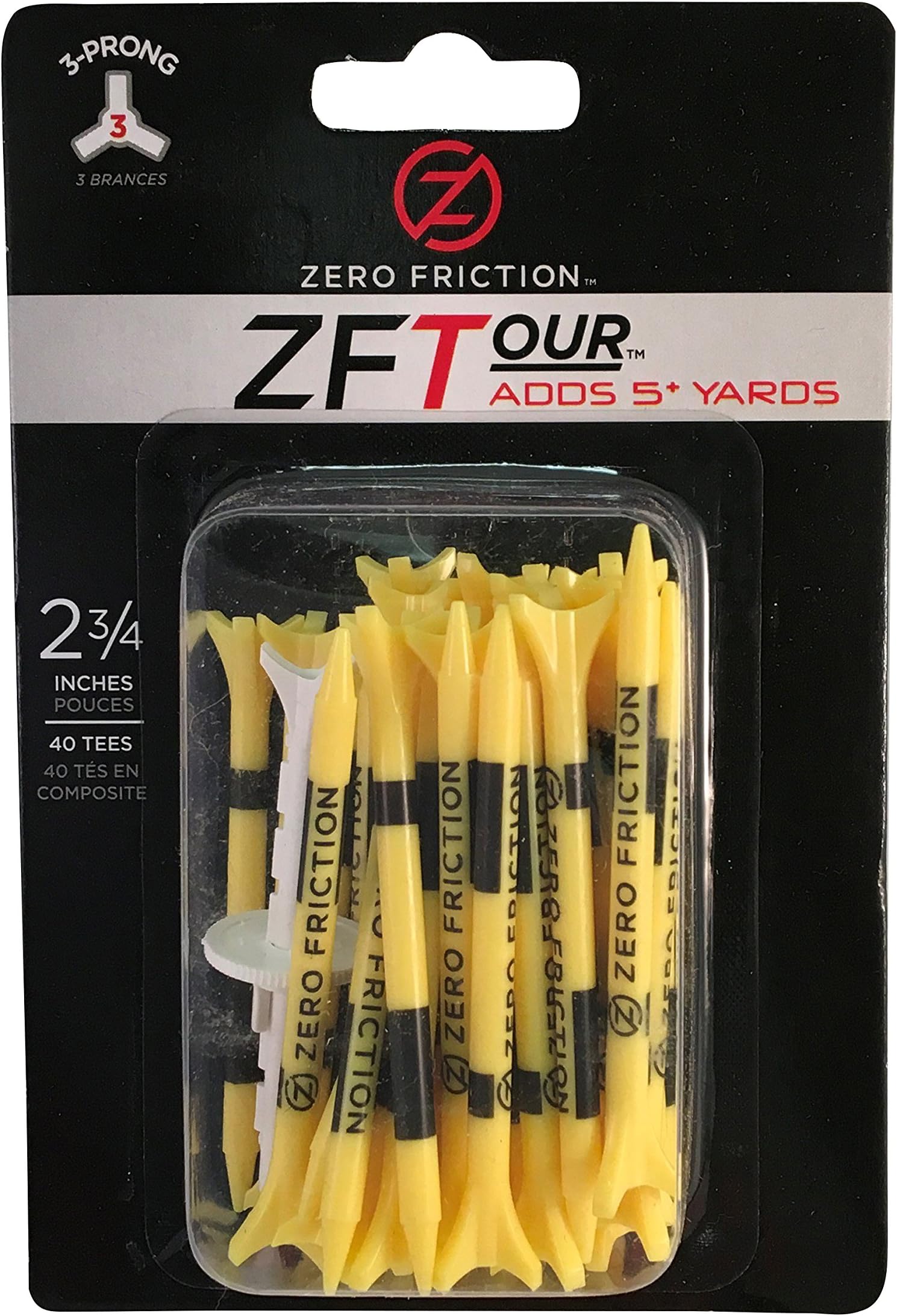 Zero Friction Performance Golf Tees - Yellow, 2 3/4", 50 Count Package