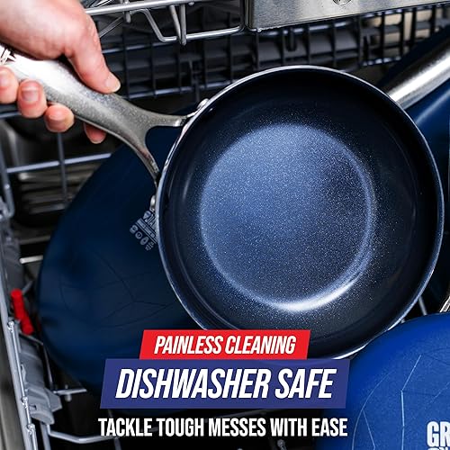 Miniatura 6 de Blue Diamond Juego de sartenes antiadherentes de 11 pulgadas y 8 pulgadas, ollas y sartenes de cerámica sin PFAS y PTFE con infusión de diamante,