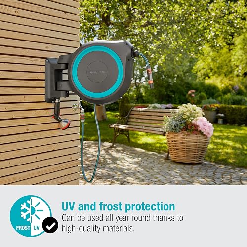 Gardena Wall-Mounted Hose Box RollUp M/L (turquoise) 25 m: Versatile watering system for medium-sized to large gardens, swivel hose box, including 25 m Gardena hose & mounting kit (18620-20) - 6