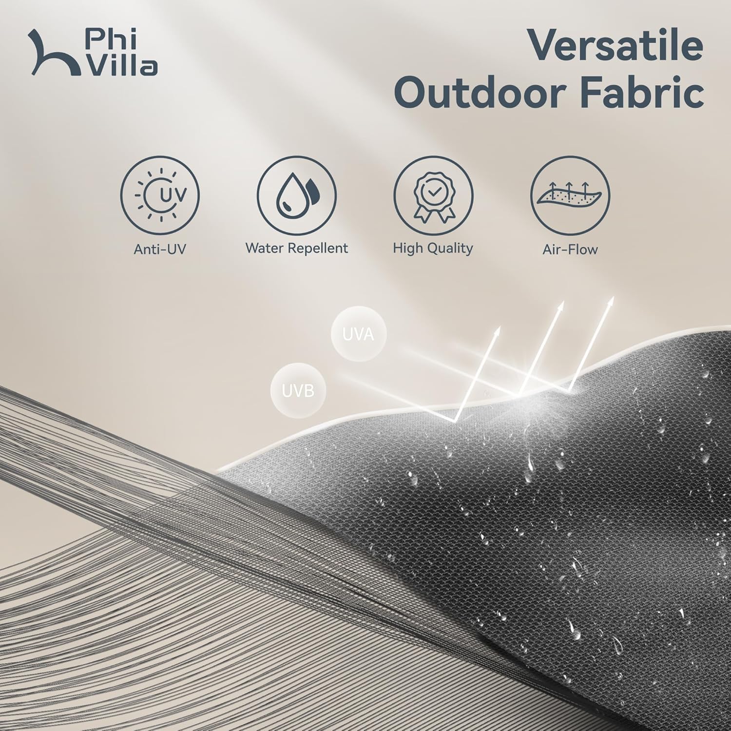 PHI VILLA 13ft Patio Umbrella with Solar-Powered 120 PCS LED Color-Changing Lights, Triple-Head Large Rectangle Umbrella Outdoor Patio for Table with Crank Lift,Grey(No Base)