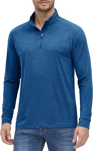 MAGCOMSEN Sudadera con cremallera de 14 para hombre, manga larga UPF 50+, camiseta deportiva ligera para entrenamiento atlético