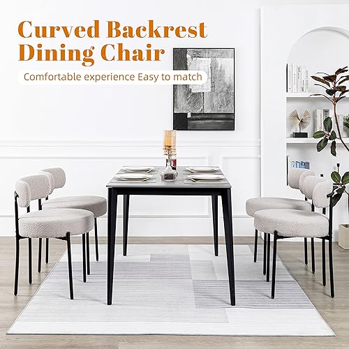 Miniatura 3 de DYHOME Juego de 2 sillas de comedor Boucle gris claro, modernas sillas de cocina tapizadas de mediados de siglo con respaldo curvado y patas de