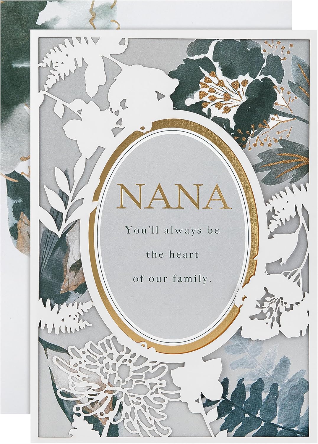 Hallmark Mothers Day Card for Nana, Floral Design with Gold Foil Details, Grey, White