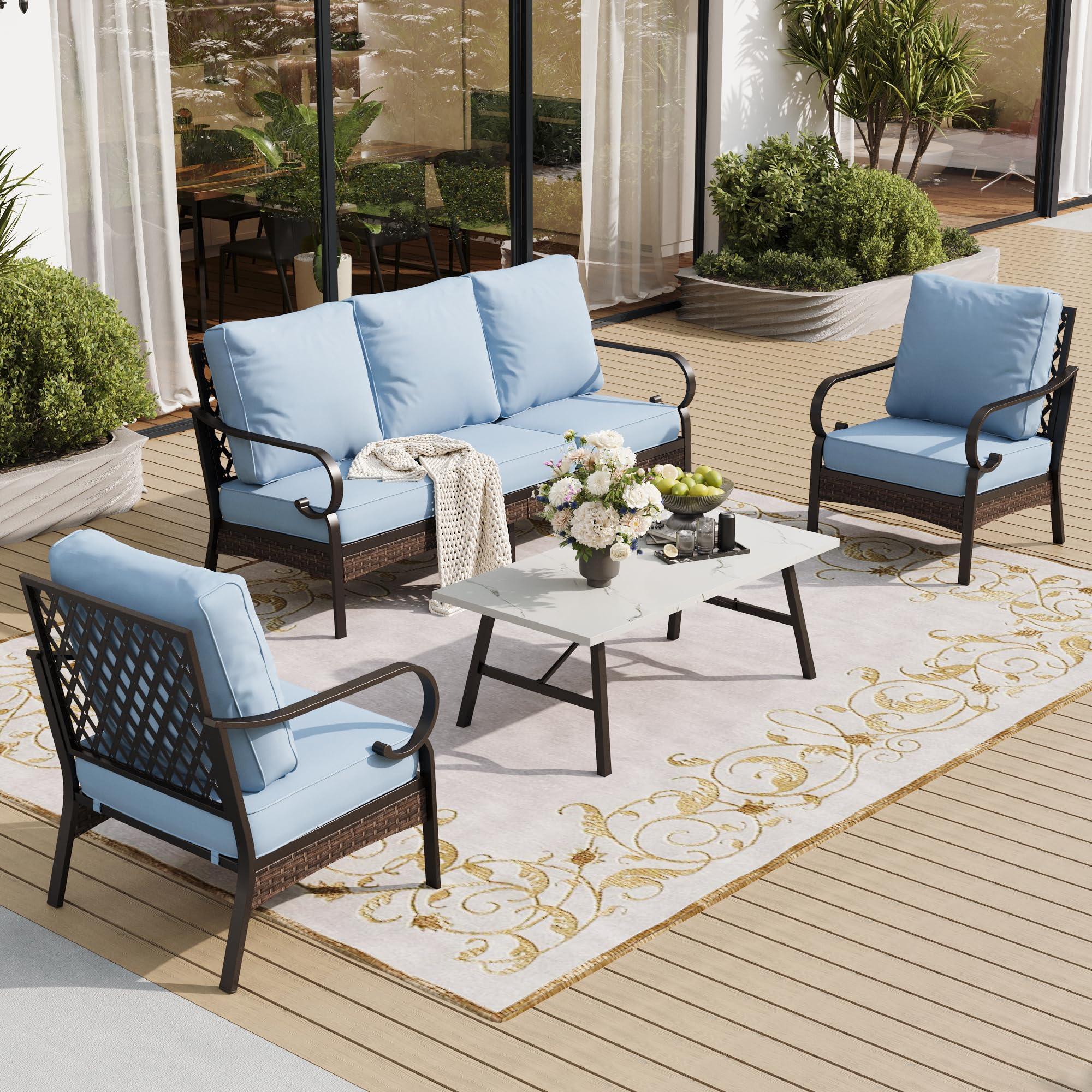 SUNSHINE VALLEY conversation set with sofa, two chairs, and coffee table