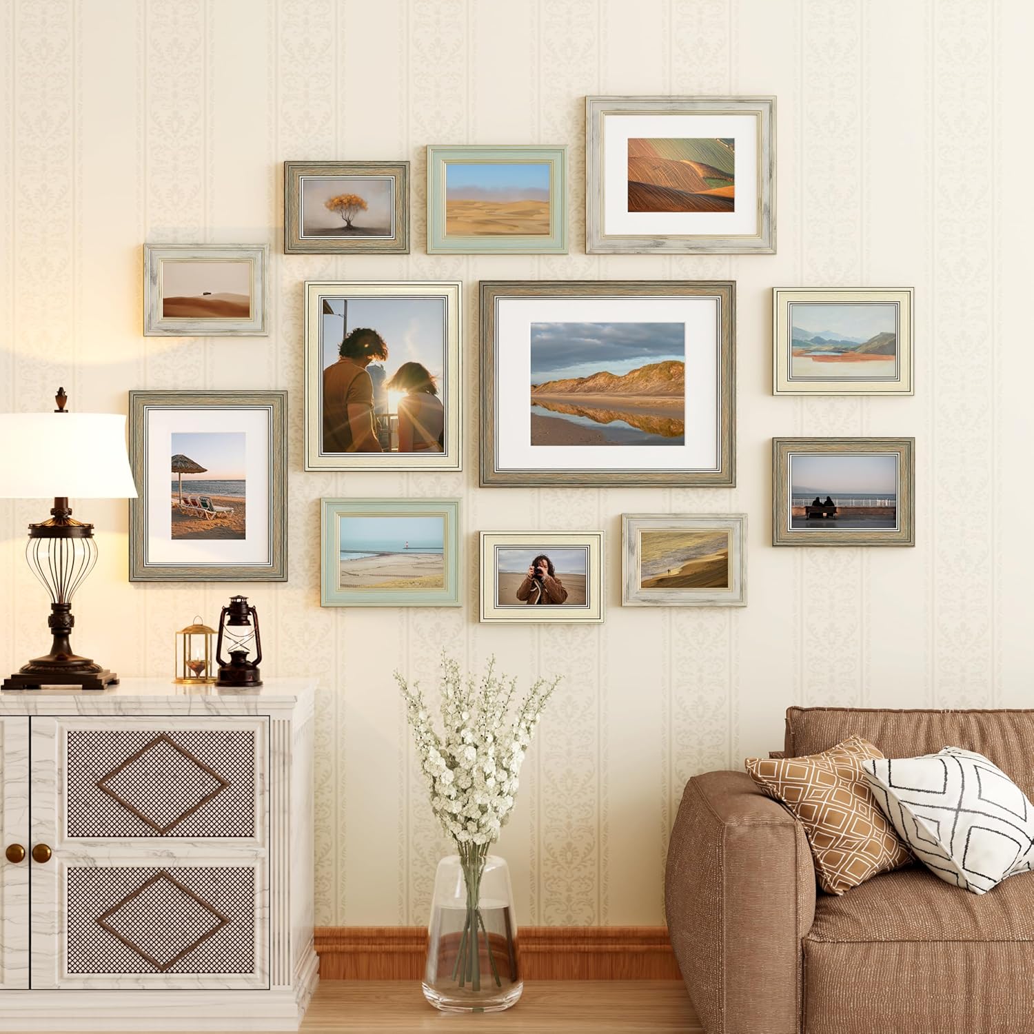 Vittanly 11x14 Picture Frame Set of 4, Vintage Photo Frame for Wall Mount, Display 8x10 Pictures with Mat or 11x14 without Mat, Rustic Farmhouse Home Decor, Multicolour