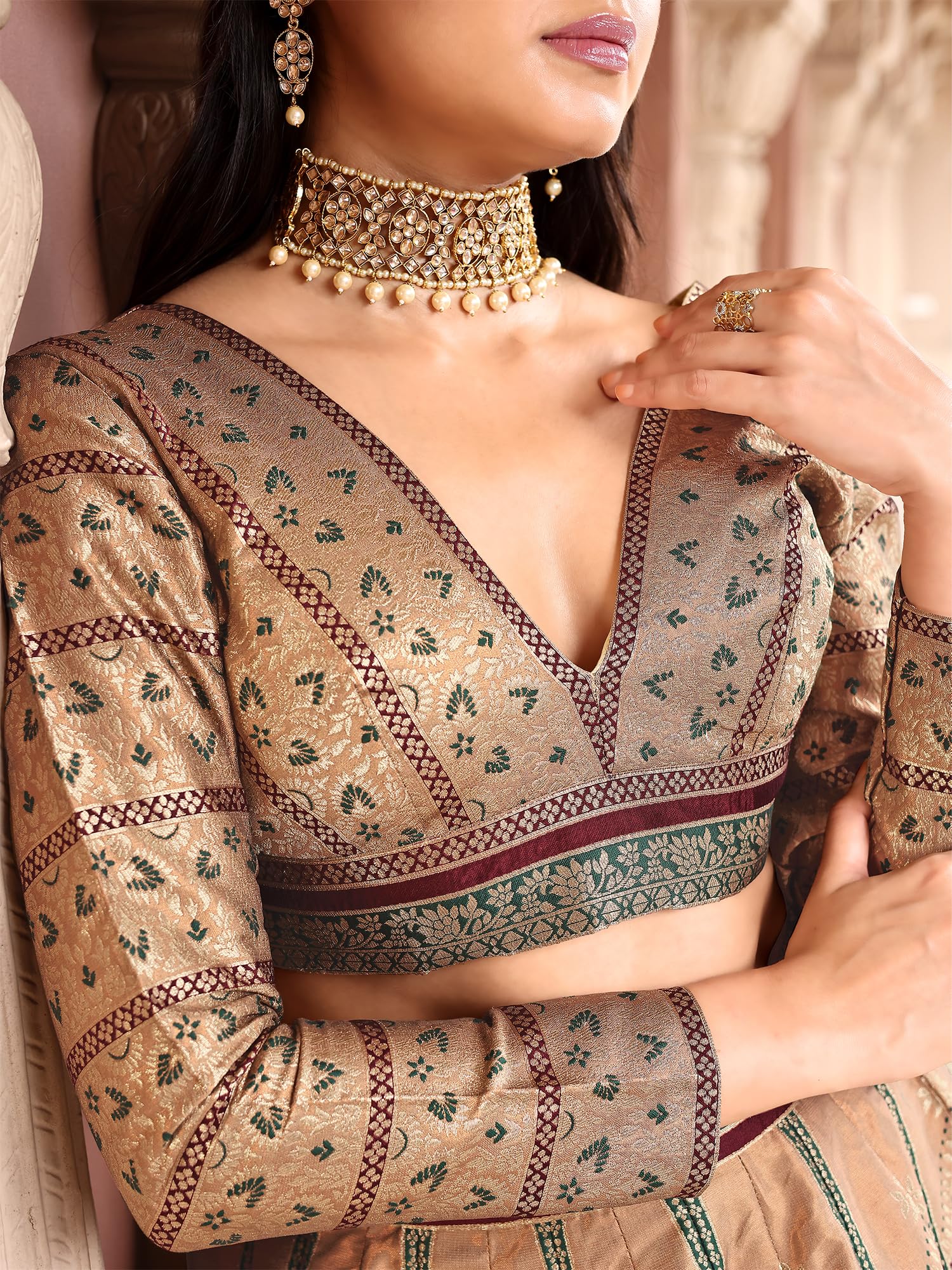 PURVAJA Lehenga Choli damski zestaw ze sztucznego jedwabiu, półszyty