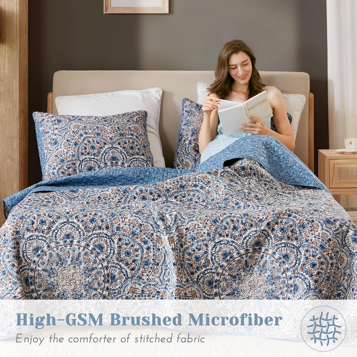 Comfort Spaces Valerie Boho Quilt Set Twin/Twin XL Blue - Soft Reversible Watercolor Medallion Bedding, Lightweight All Season Bedspread for Kids Teens Dorm Guest Room - Image 4