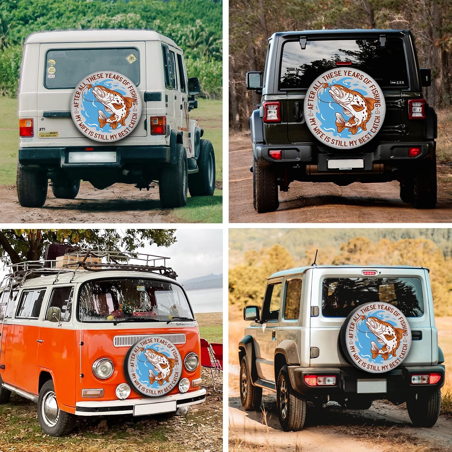 Camper Spare tire Cover Fishing and Wife Quote RV Tire Cover Sunproof DustProof Universal for Trailer SUV Camp Travel Trailer 12" 13" 14" 15" 16" 17 Inch