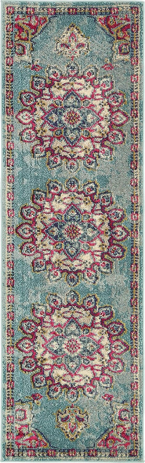 Rugs.com Fleur Collection Rug – 6 Ft Runner Light Blue Medium-Pile Rug Perfect for Hallways, Entryways
