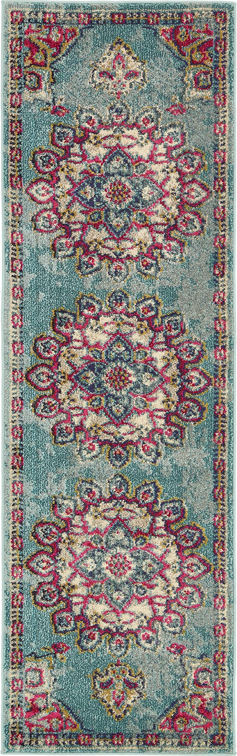 Rugs.com Fleur Collection Rug – 6 Ft Runner Light Blue Medium-Pile Rug Perfect for Hallways, Entryways