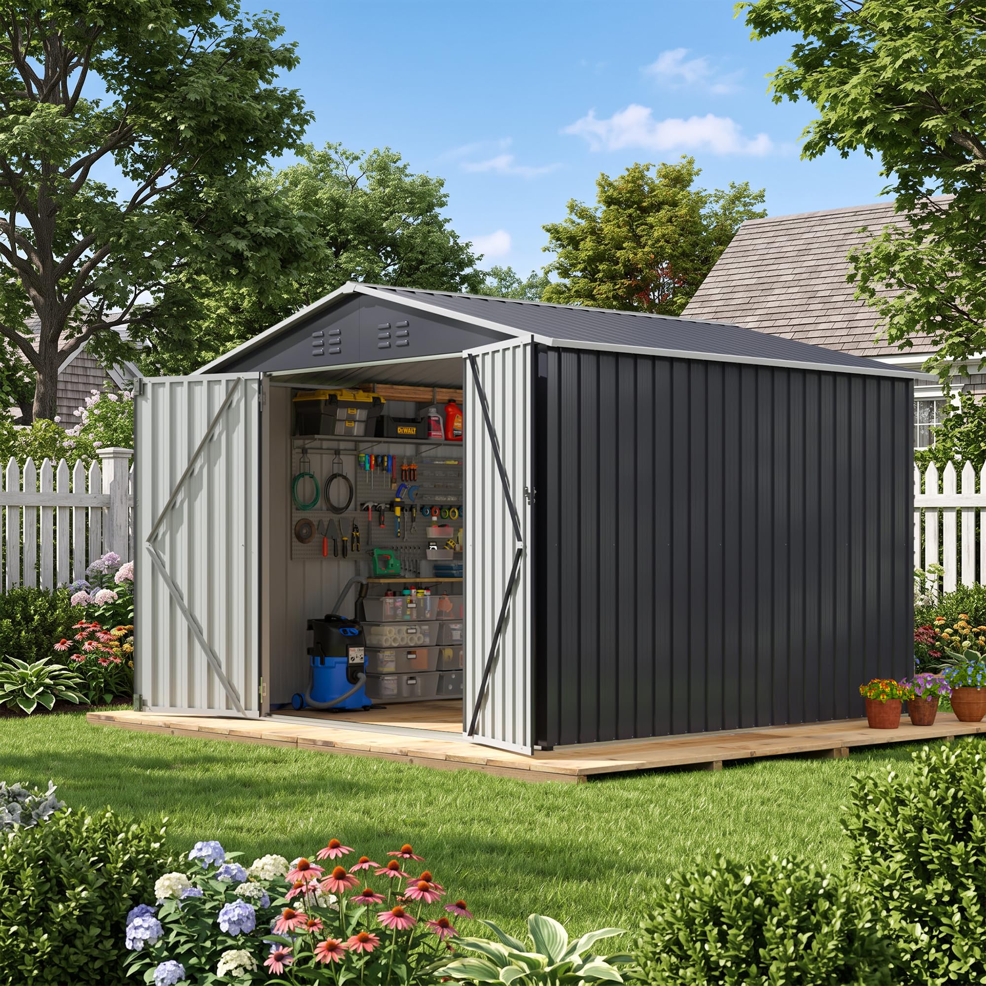 Polar Aurora 8x8 FT Outdoor Metal Storage Shed with Updated Frame Structure