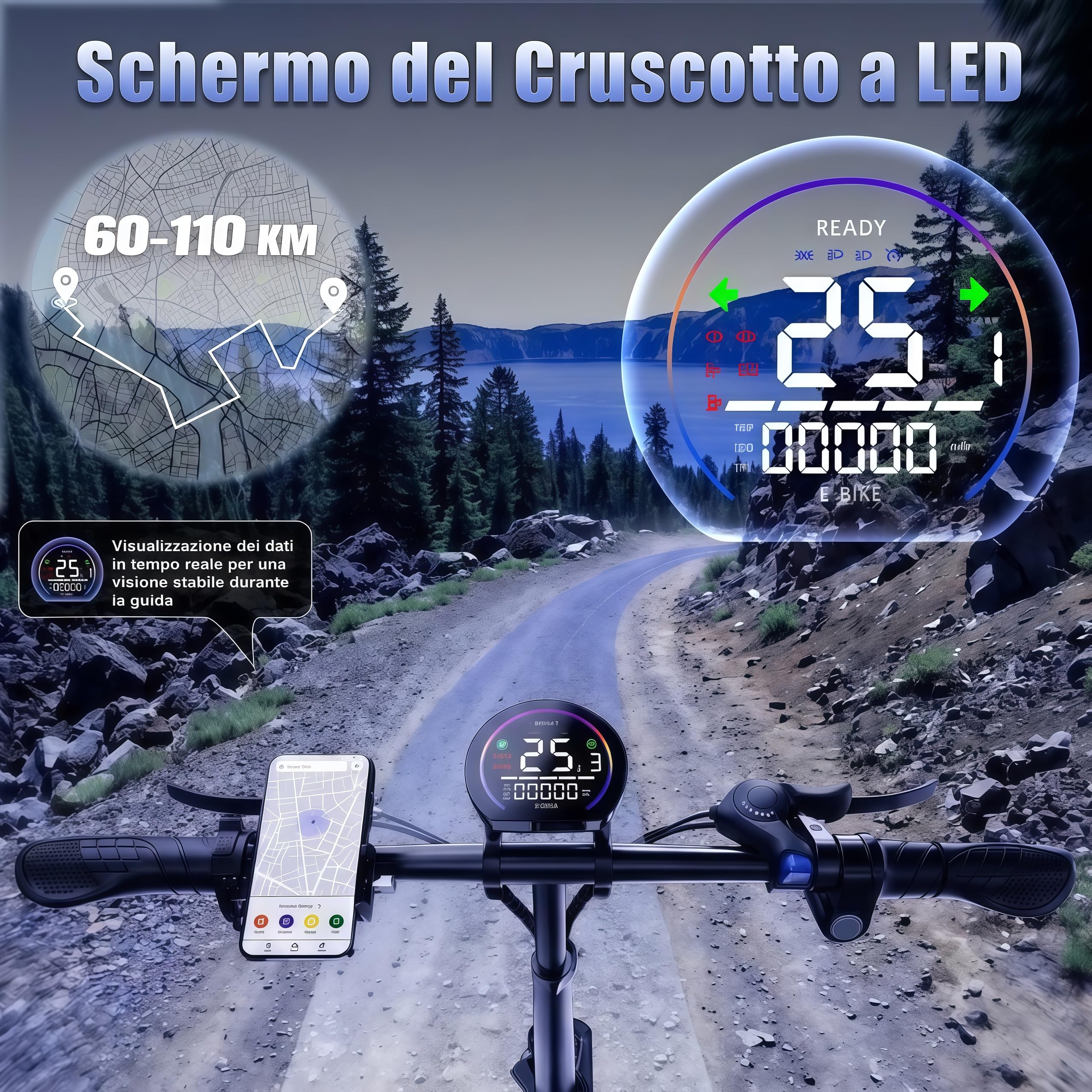 DEEPOWER Rower elektryczny A5, zdejmowany akumulator 48 V 25 Ah, autonomia 110 km, silnik 80 N·m moment obrotowy, szerokie opony 20'' x 4,0, 7 biegów, pełne zawieszenie hydrauliczne