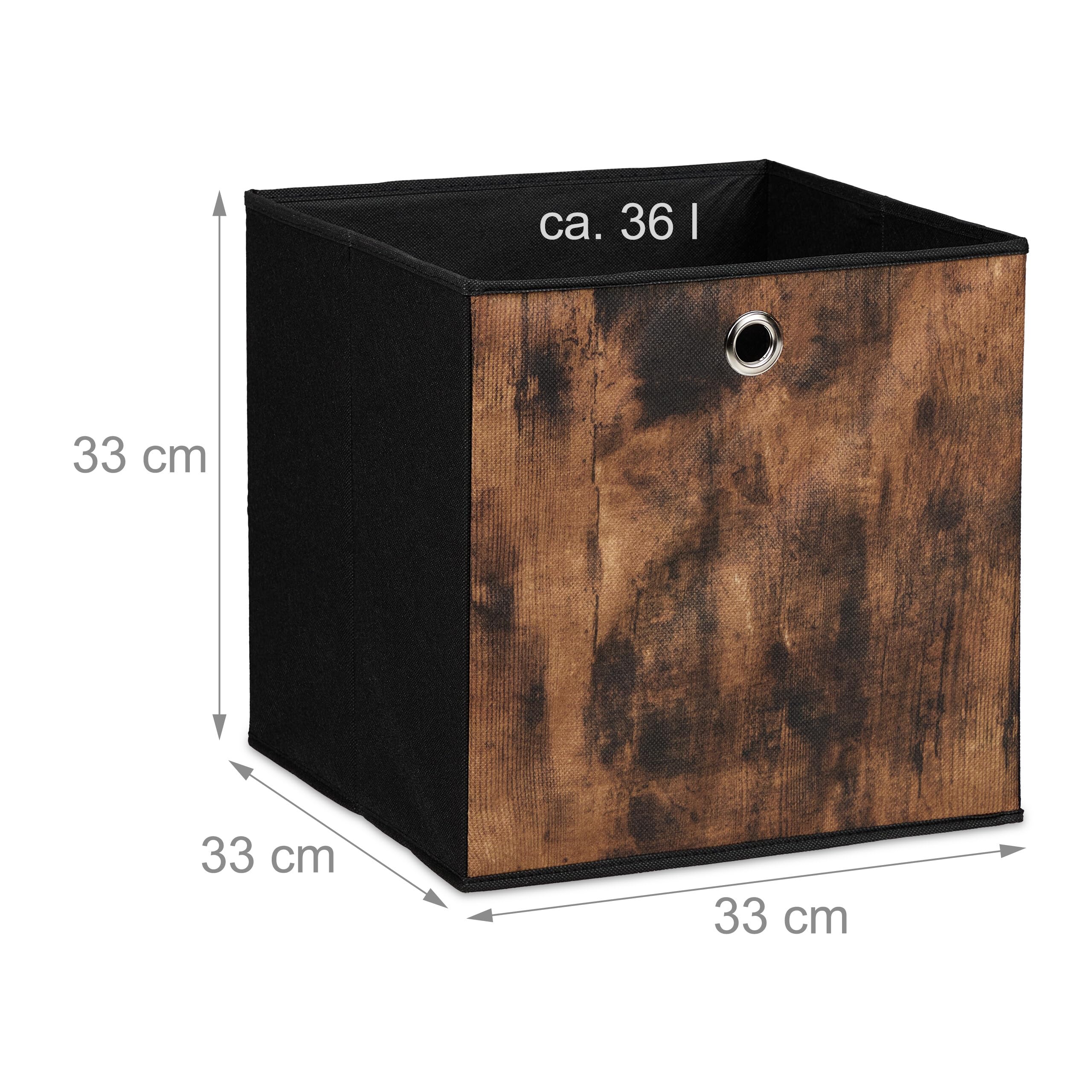 Relaxdays Scatola Portaoggetti, Set 6 Box a Cubo da Scaffale, HLP: 33x33x33 cm, Portagiochi Pieghevole, Nero Marrone