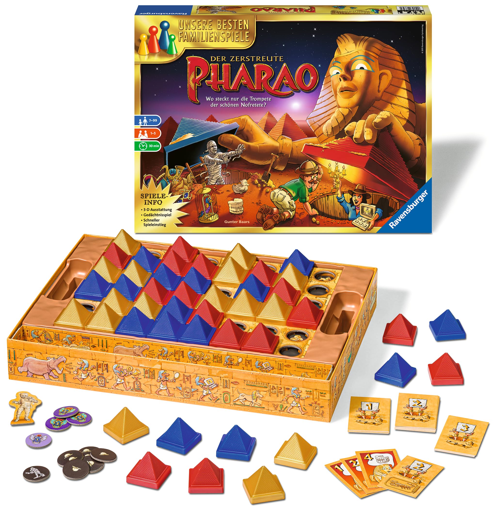 Ravensburger 26656 - Der zerstreute Pharao - Gesellschaftsspiel für die ganze Familie, für Erwachsene und Kinder ab 7 Jahren, 1 bis 5 Spieler - Schätze suchen, die besten Familienspiele