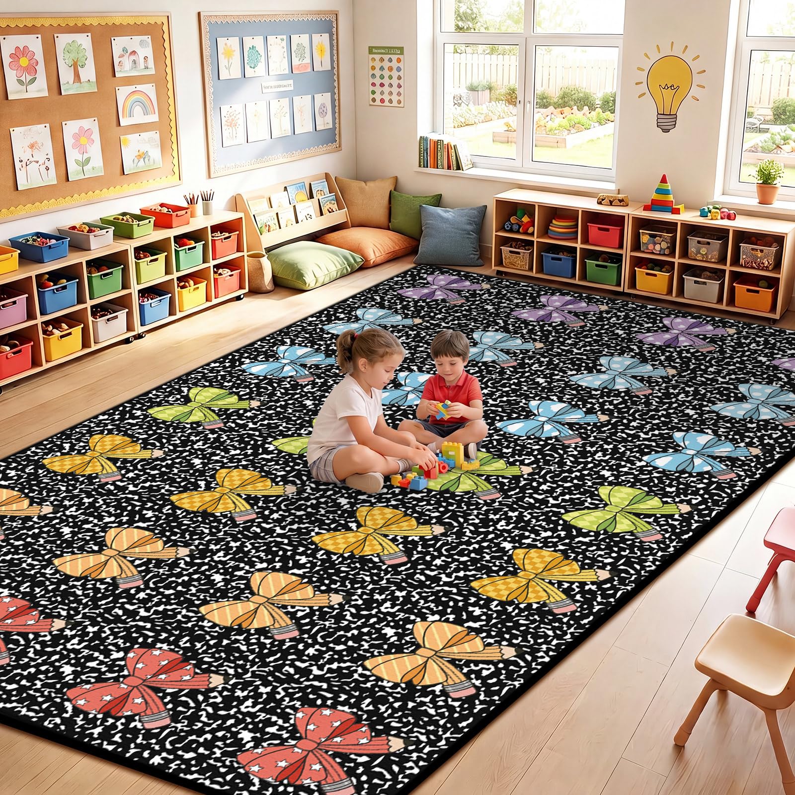 Photo 1 of BreezeHug 7.6x12 ft Large Classroom Rug Elementary Composition Book Bows
