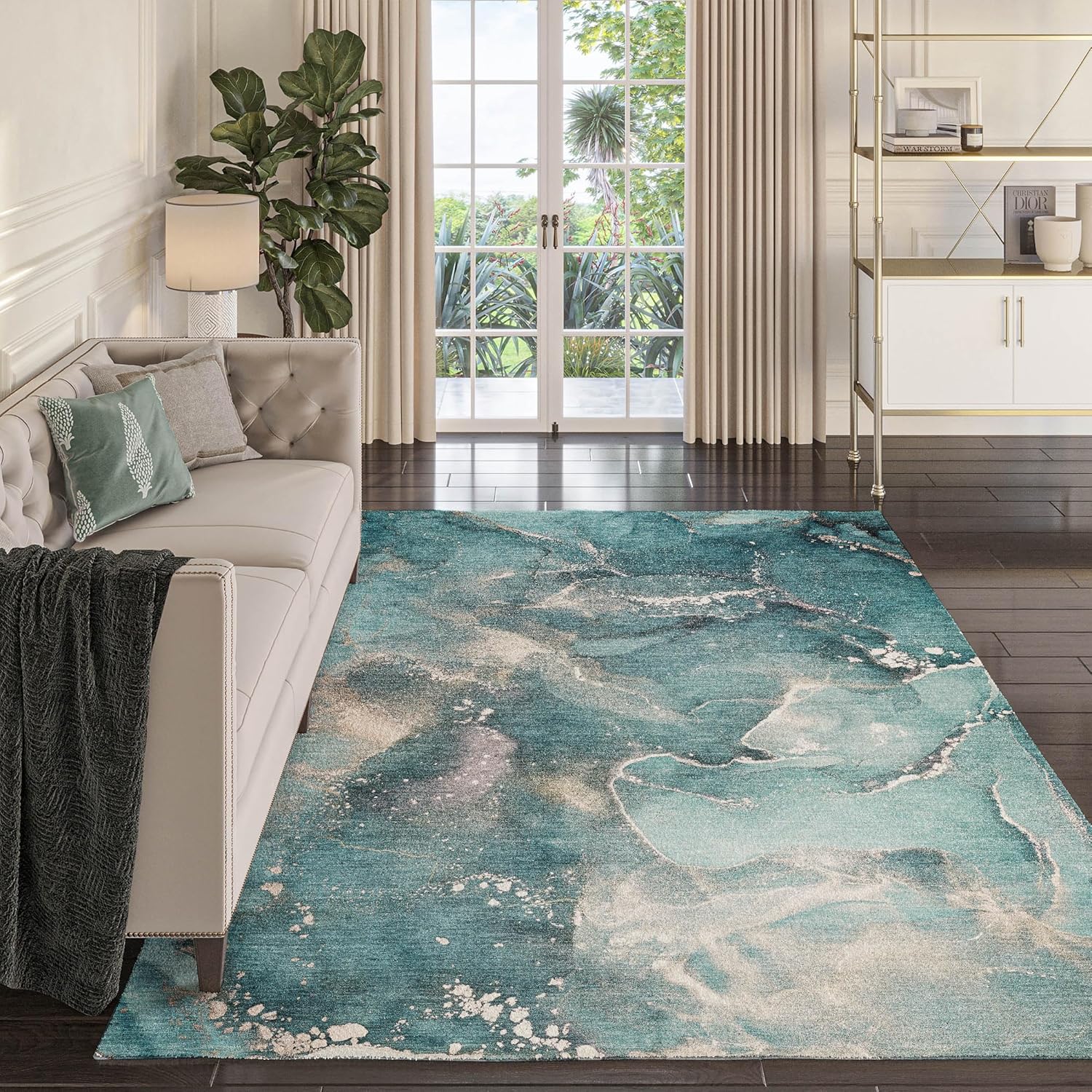 Dalyn Rugs Odyssey OY11 Teal 8' x 10' Soft Luxury Microfiber Washable Indoor Area Rug, Easy Clean, Non Shedding, Living Room Rug