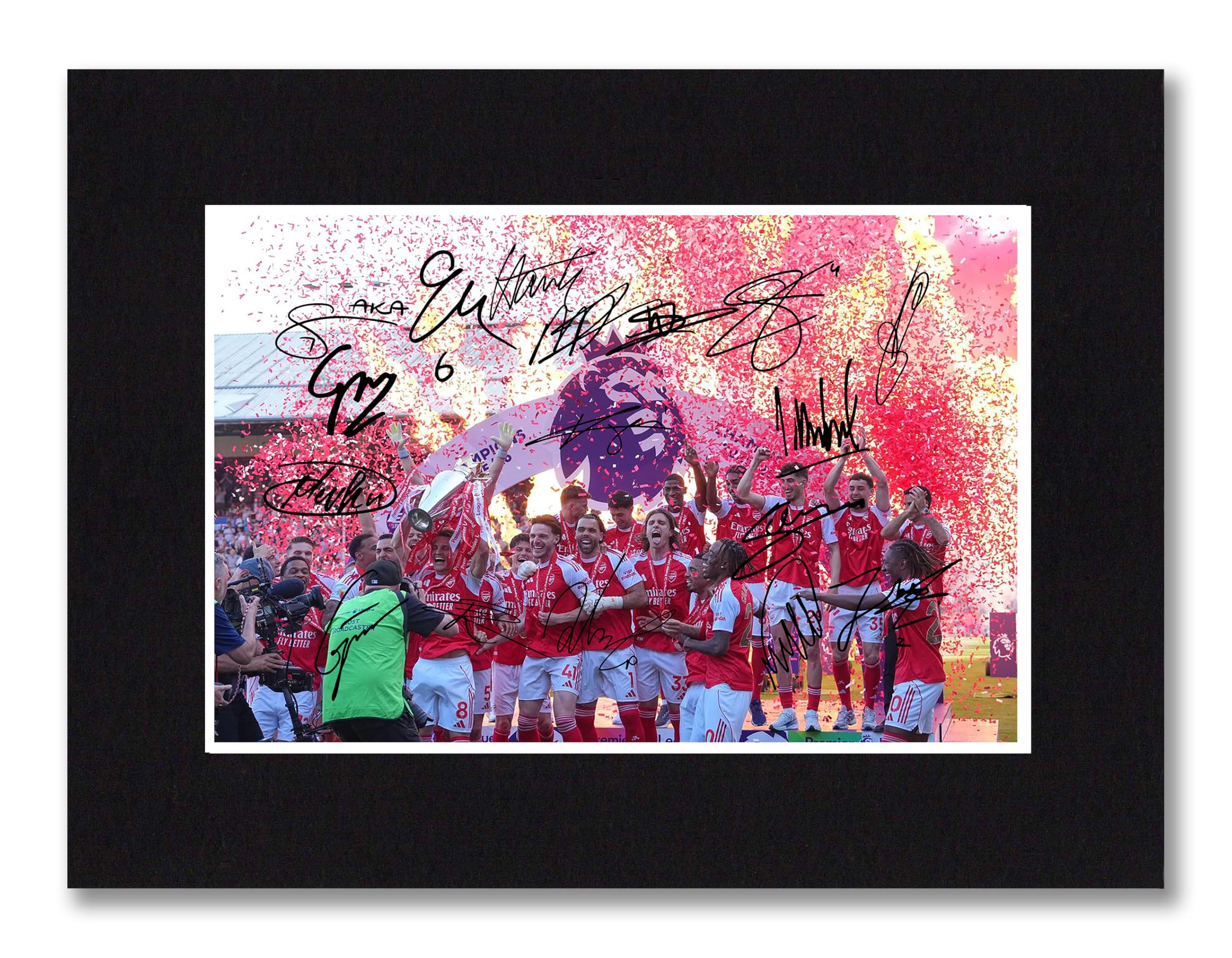 Arsenal 2026 Premier League Champions Multi Signed 8x6 Inch Mounted Photo Print With Pre Printed Signature That Would Make A Great Gift For Any Fan & Is Ready To Be Framed
