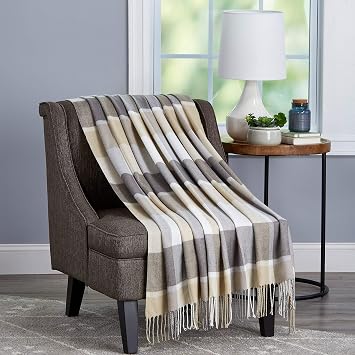 Bedford Home Acrylic Throw ? Oversized Vintage Look Woven Acrylic Faux Cashmere-Feel Plaid Throw ? Breathable and Machine Washable by BH Stone Plaid