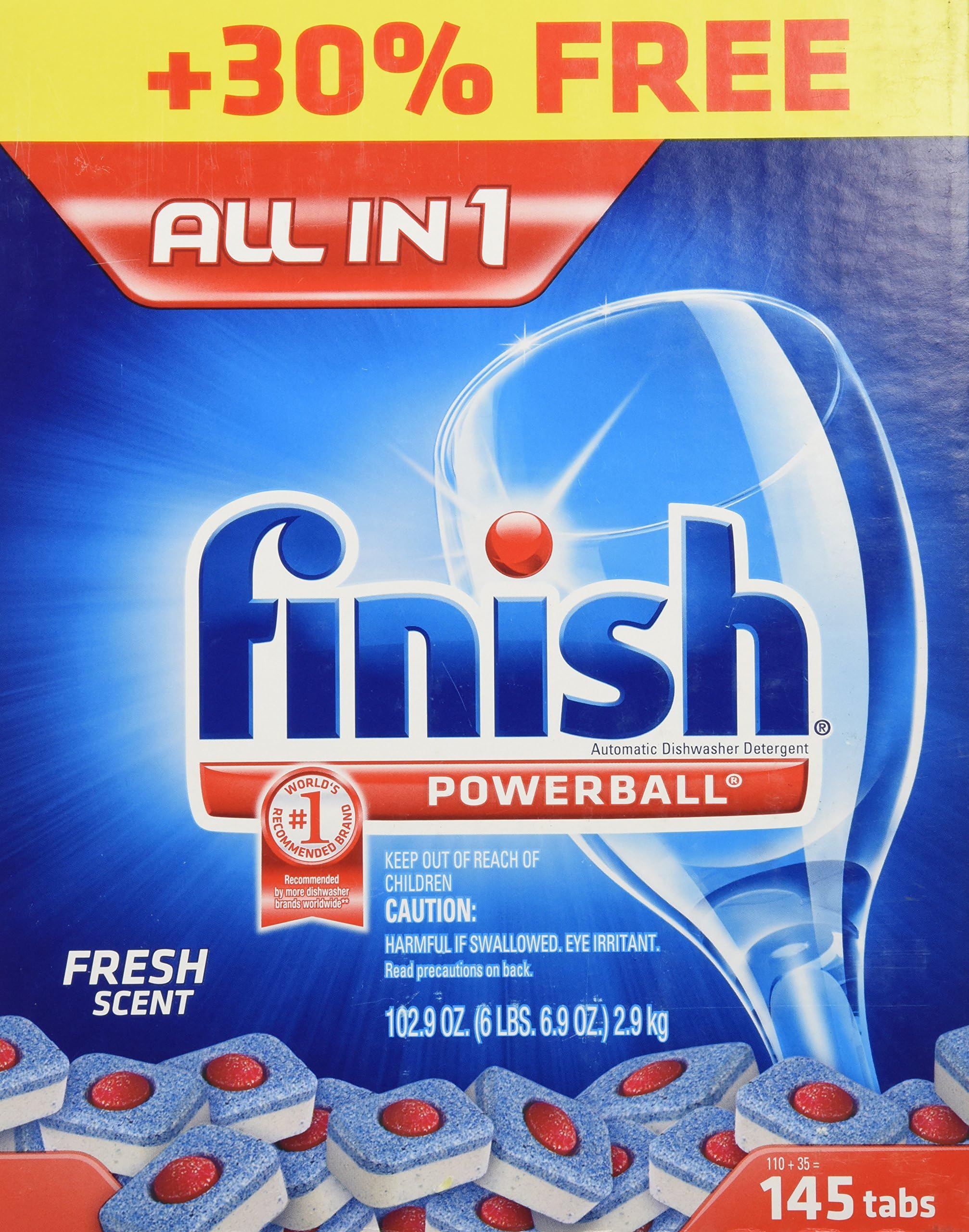 Finish Powerball Tabs Dishwasher Detergent Tablets, Fresh Scent, 145 Count