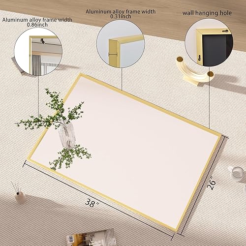 Miniatura 3 de Espejo de baño dorado, espejo de tocador de baño de 26 x 38 pulgadas, espejo de pared dorado, espejos cuadrados para pared, baño dorado para sobre
