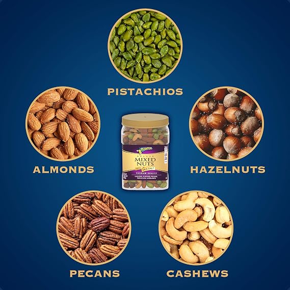 PLANTERS Deluxe Salted Mixed Nuts, Party Snacks, Plant-Based Protein (34oz + 15.25oz)