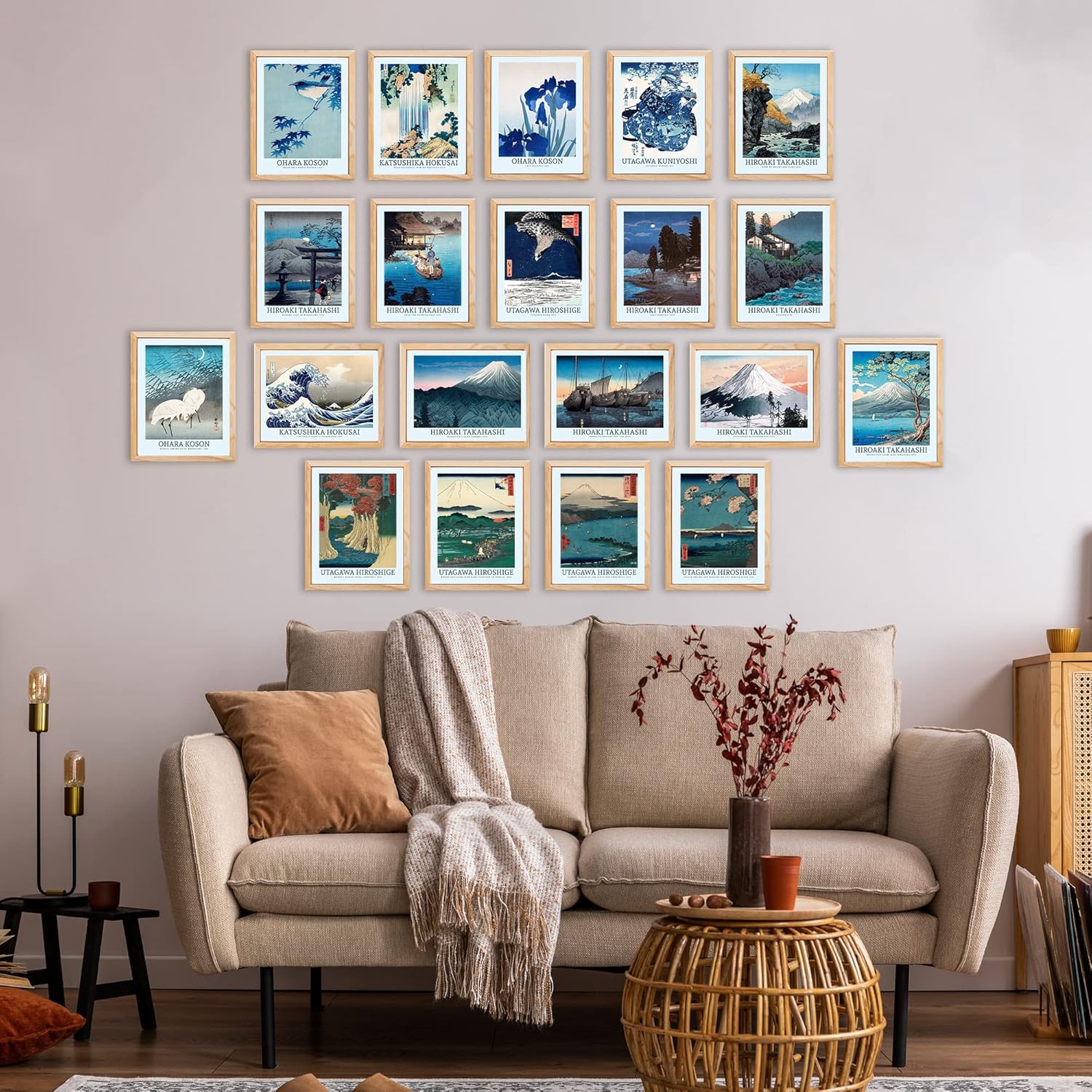 20 PCS Japanese Wall Art - Asian Art Prints, Japanese Room Decor/Contemporary Japanese Prints, Hokusai Paintings, Waves Poster, Unframed Japan Home Office Decor/Japan Tsunami Pictures (12x16)