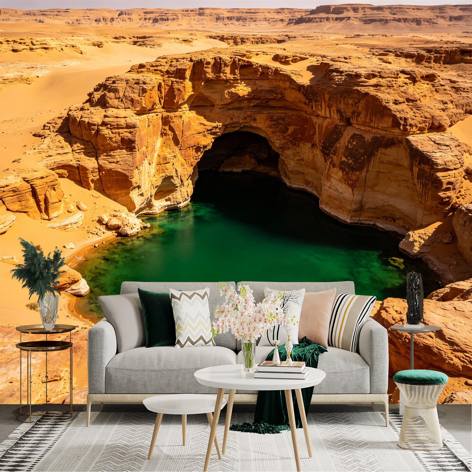 Lnzczhyre Dbh260521438 Custom Size Wall Sticker Mural， Desert Oasis， Emerald Green Water， Rocky Canyon， Sandy Landscape， For Wall Decoration， Peelandstick Wall Decals.