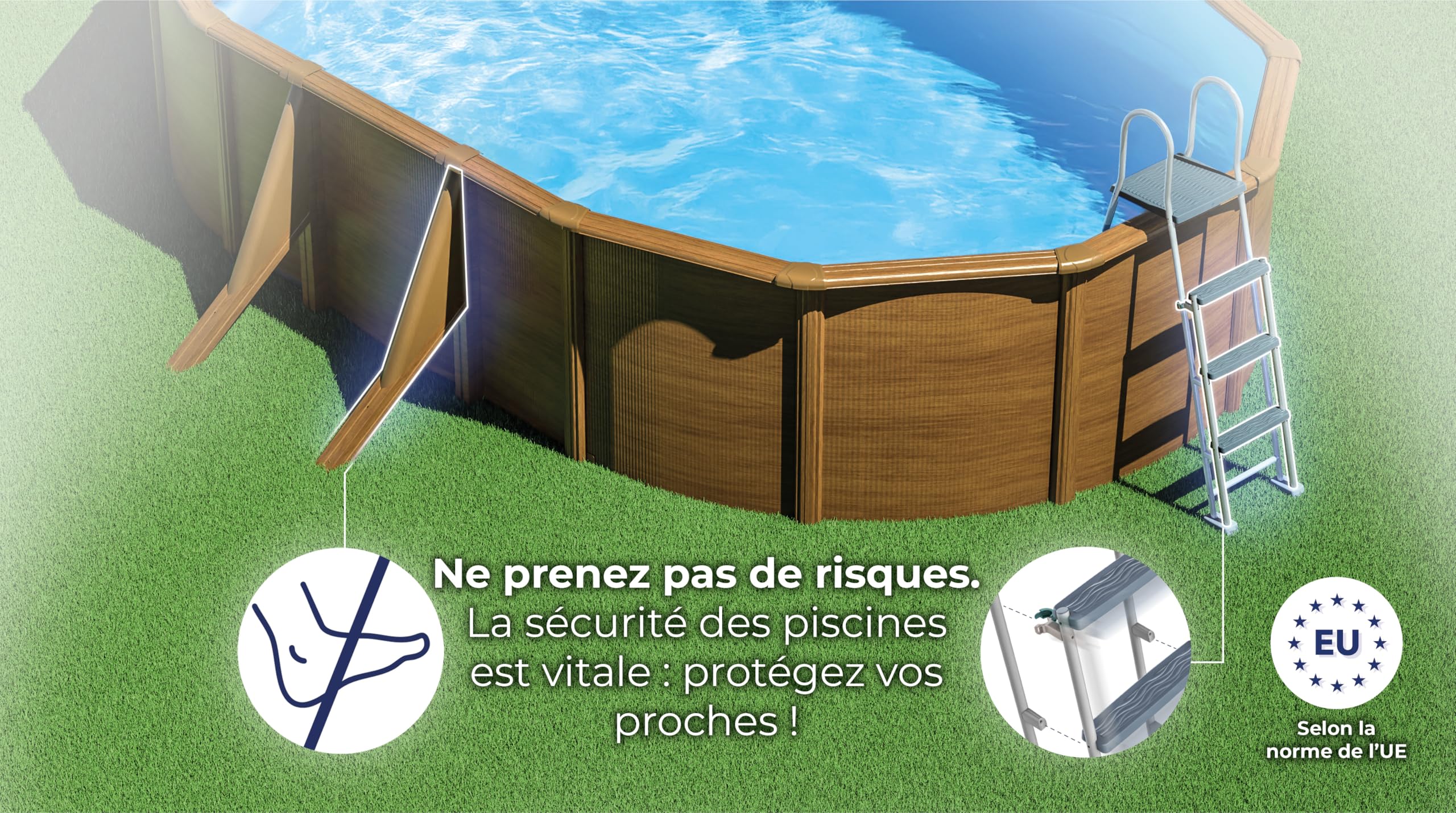 GRE KITPROV618WO Mauritius - Piscine Hors-Sol en Acier, Piscine Ovale avec Structure en Acier Imitation Bois. Piscines Hors-Sol pour Jardin, 610x375x132cm