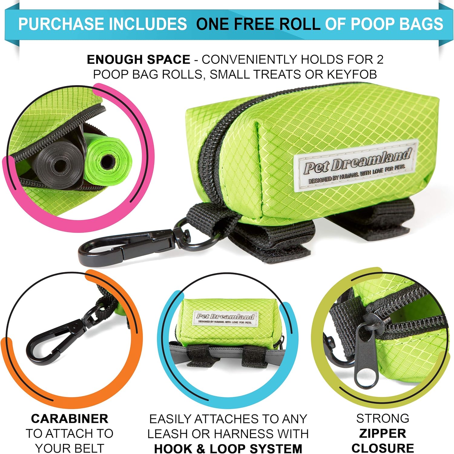 Exquisite Double Hands Free Dog Leash for Medium Dogs (Dark Grey and Pink) + Poop Bag Dispenser (Green)
