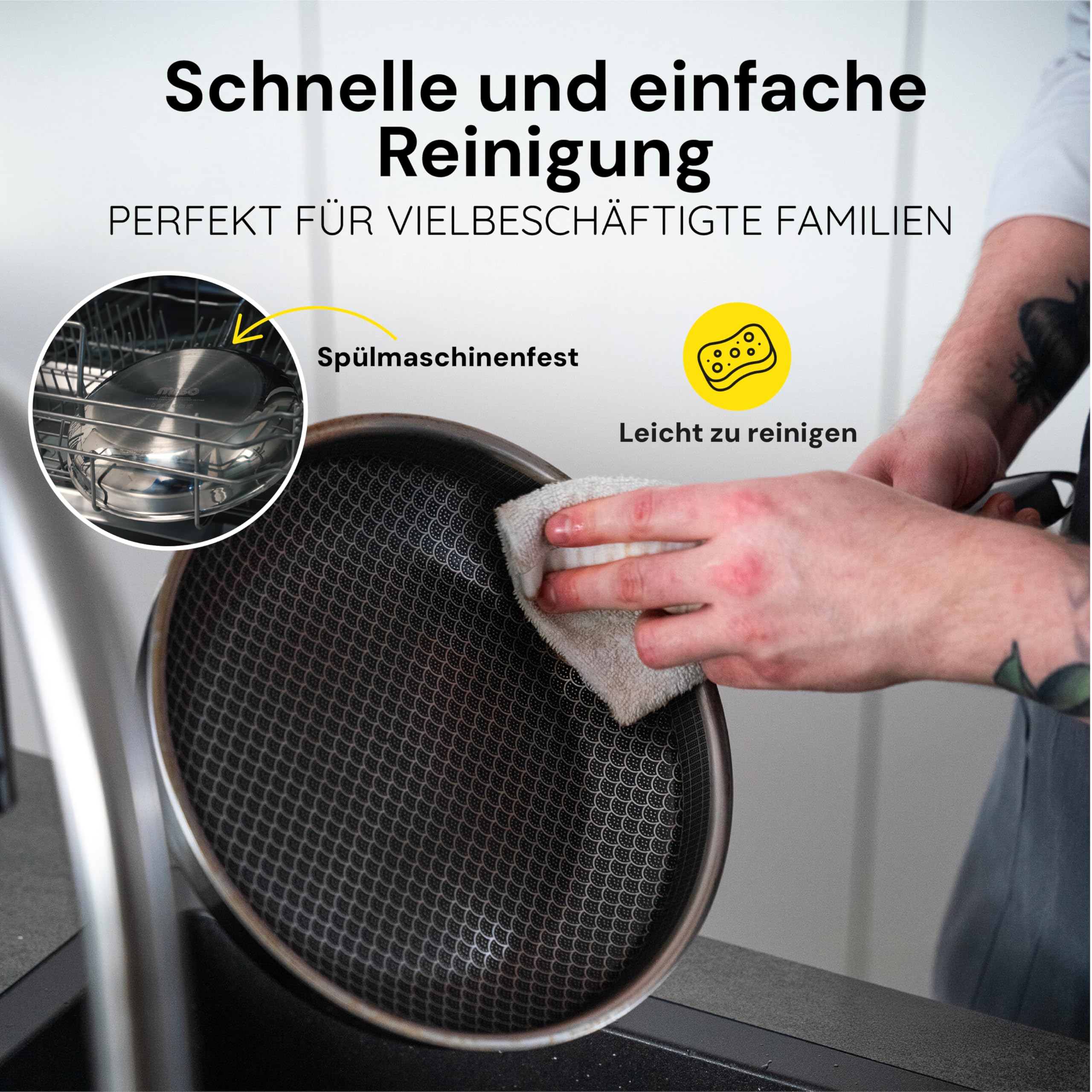 Miso Wokpfanne 30 cm Diamond Dust - Wokpfanne Keramik mit Antihaftbeschichtung, PFAS-frei, Kratzfest durch Diamantpartikel, Spülmaschinenfest, Induktion & Backofenfest bis 300°C