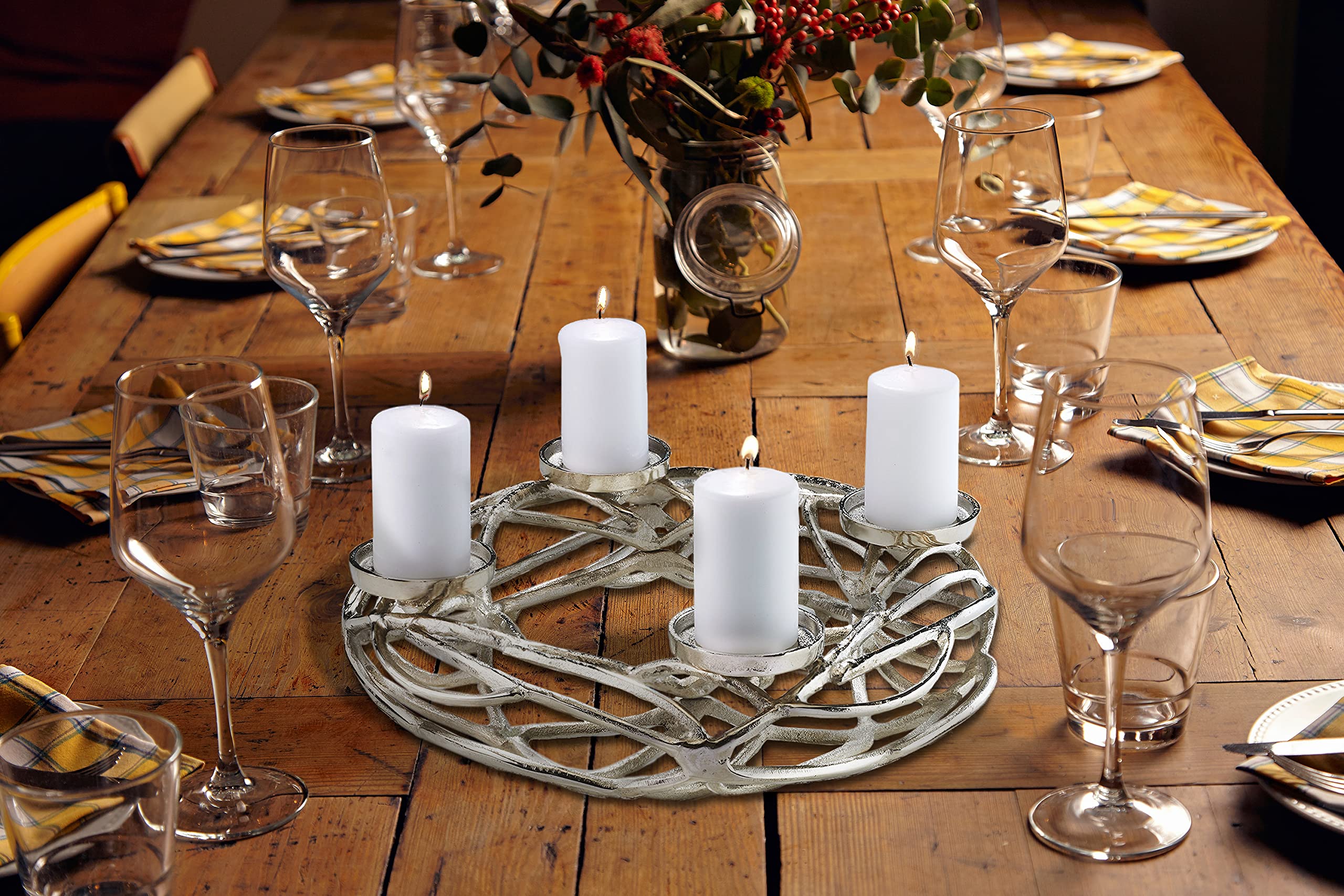 Kobolo Deko-Kranz Adventskranz groß Metall für 4 Kerzen D40 cm Silber