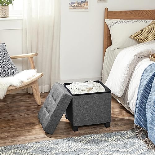 Miniatura 4 de SONGMICS Otomana de almacenamiento de cubo de 15 pulgadas, banco de dormitorio con almacenamiento, taburete de pie con pies, soporta hasta 660