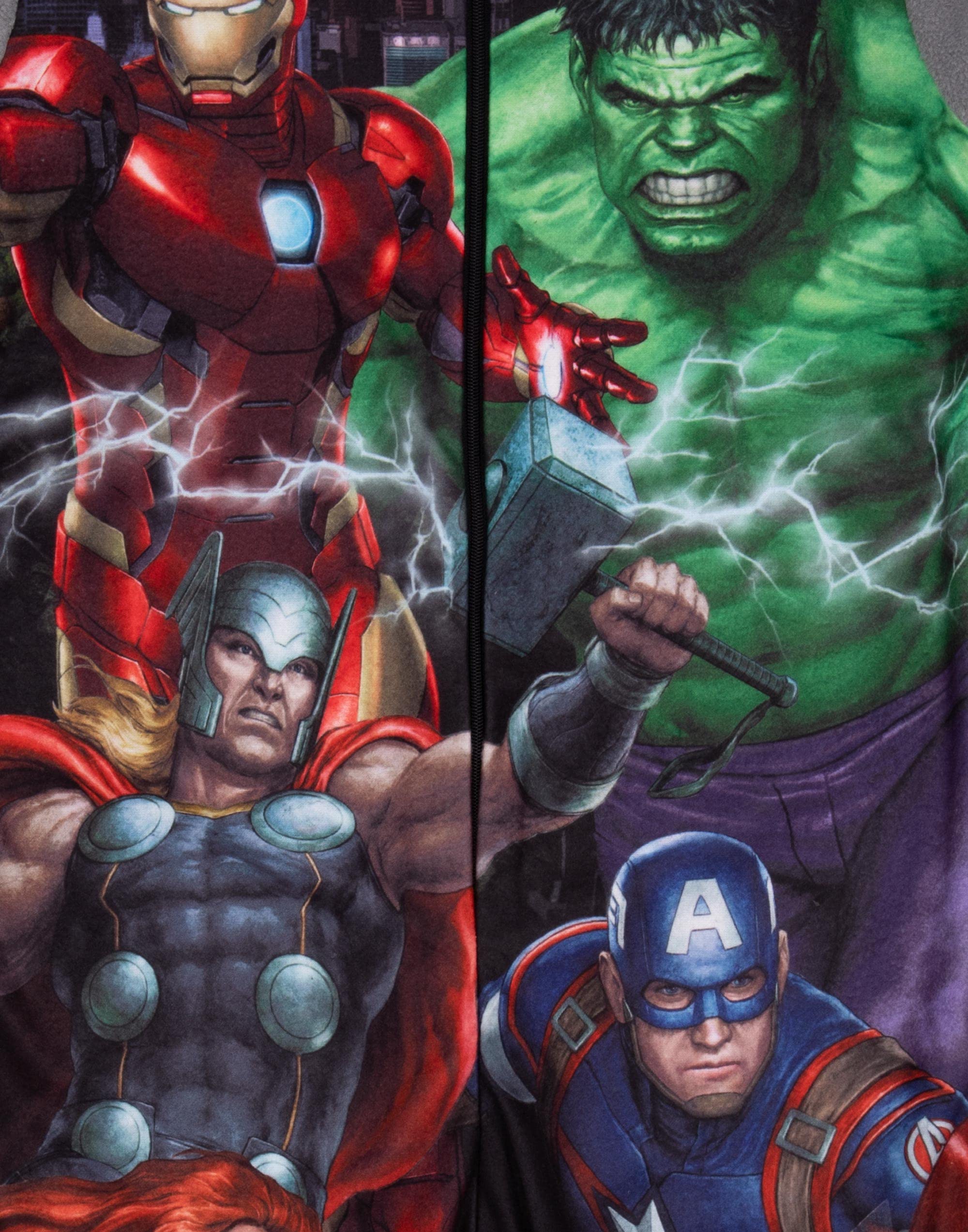 Marvel Avengers Tutina Grigia per Ragazzi | Abbigliamento da casa in Pile Tutto in Uno | Pigiama per Bambini Pigiama Pigiama da Notte | Iron Man Hulk Thor Capitan America | Merce Regalo Accogliente